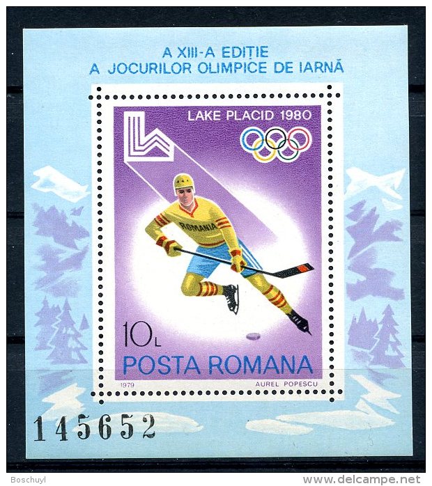 Romania, 1979, Olympic Winter Games Lake Placid, Ice Hockey, MNH, Michel Block 164 - Otros & Sin Clasificación