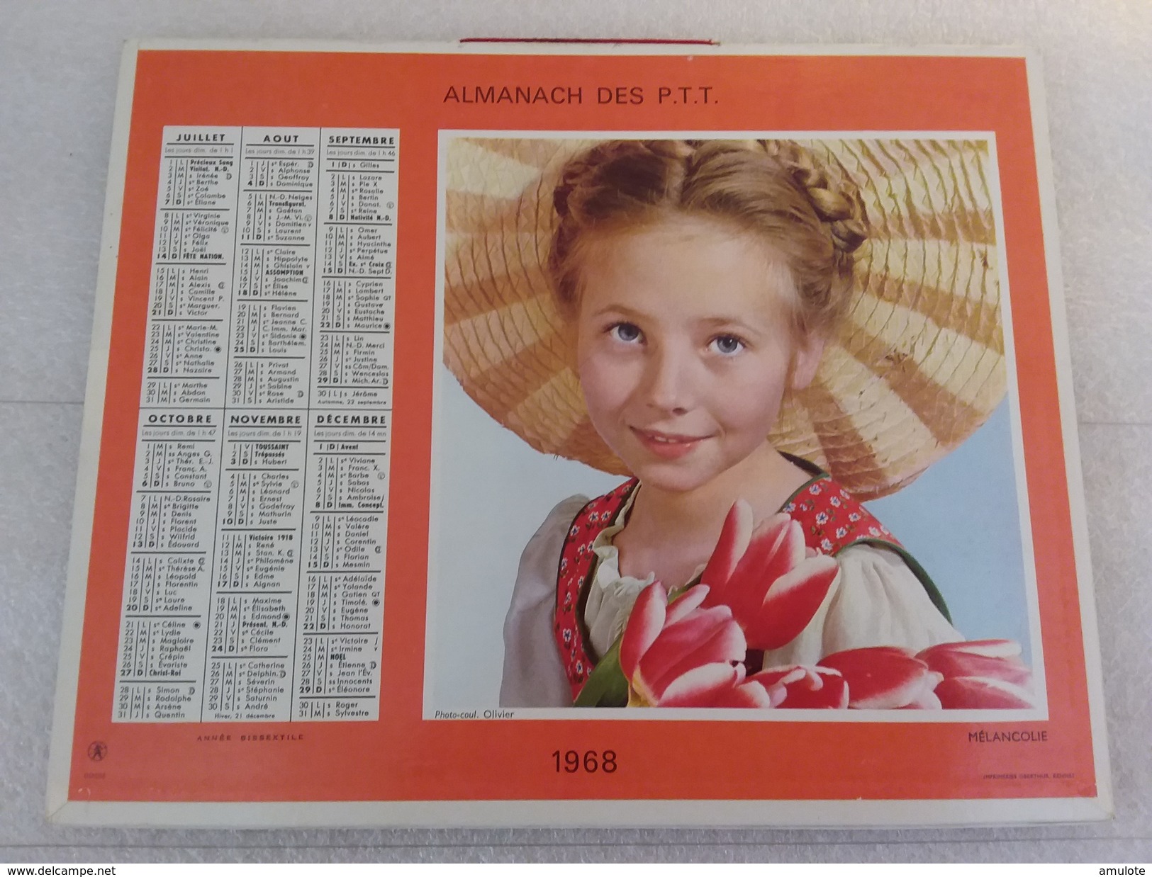 Calendrier OBerthur Almanach Des PTT 1968 - Grand Format : 1961-70