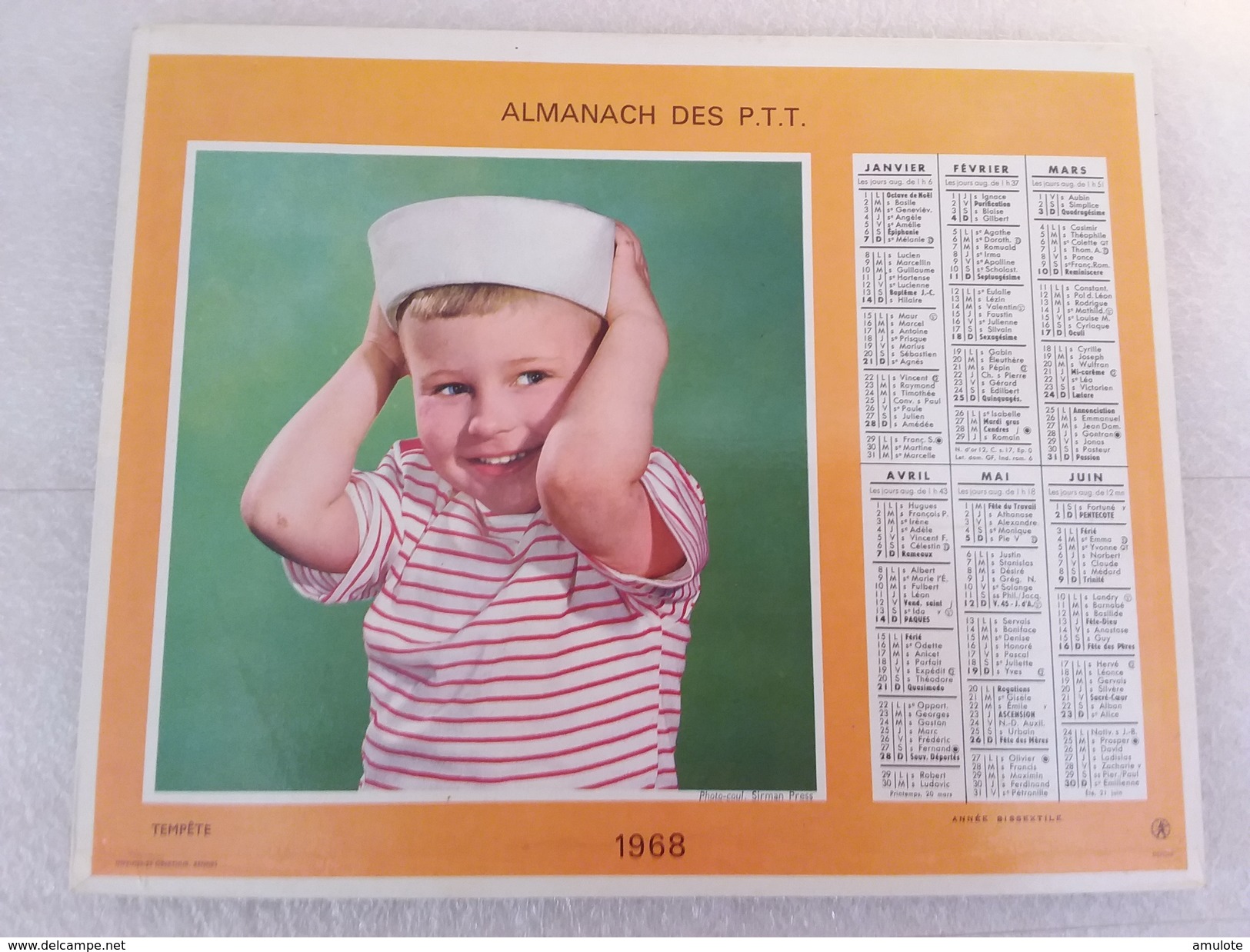 Calendrier OBerthur Almanach Des PTT 1968 - Grand Format : 1961-70