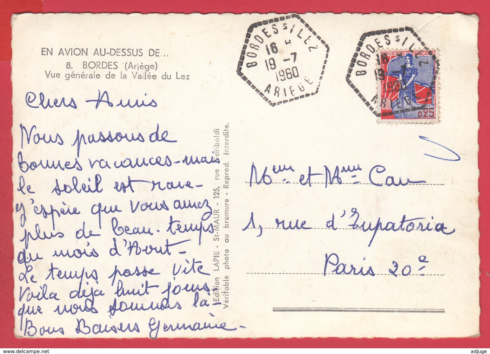 CPSM * 09 * BORDES  S/ LEZ - VUE AÉRIENNE - OBLITÉRATION HEXAGONALE  * VOIR Scann Recto/verso - Autres & Non Classés