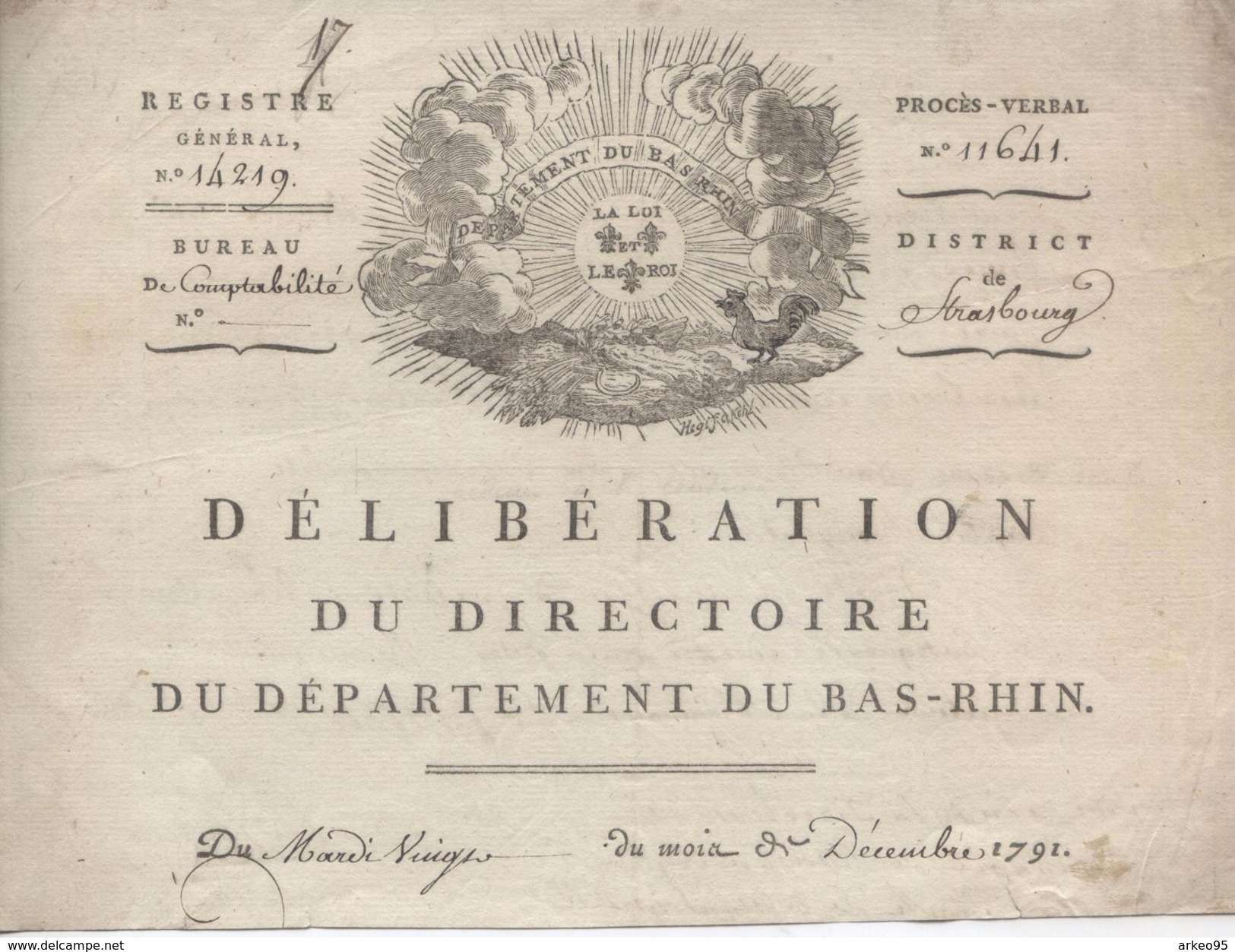 Jolie Vignette D'en-tête Du Préfet Du Bas-Rhin, 20/12/1791 - Documents Historiques