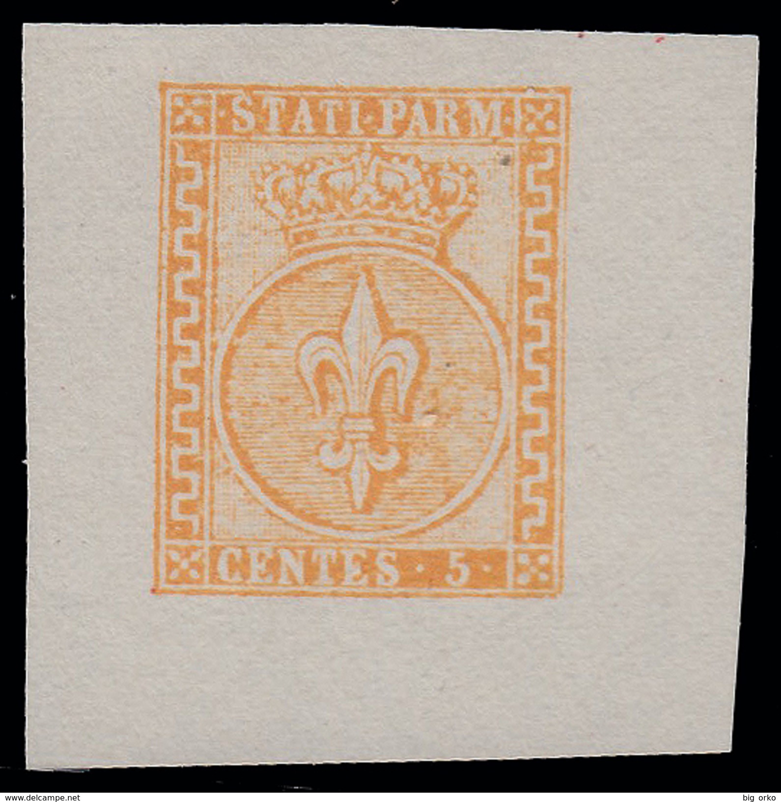 Parma: Giglio Borbonico Sormontato Da Corona Ducale 5 C. Giallo Arancio - 1853/55 - Parma