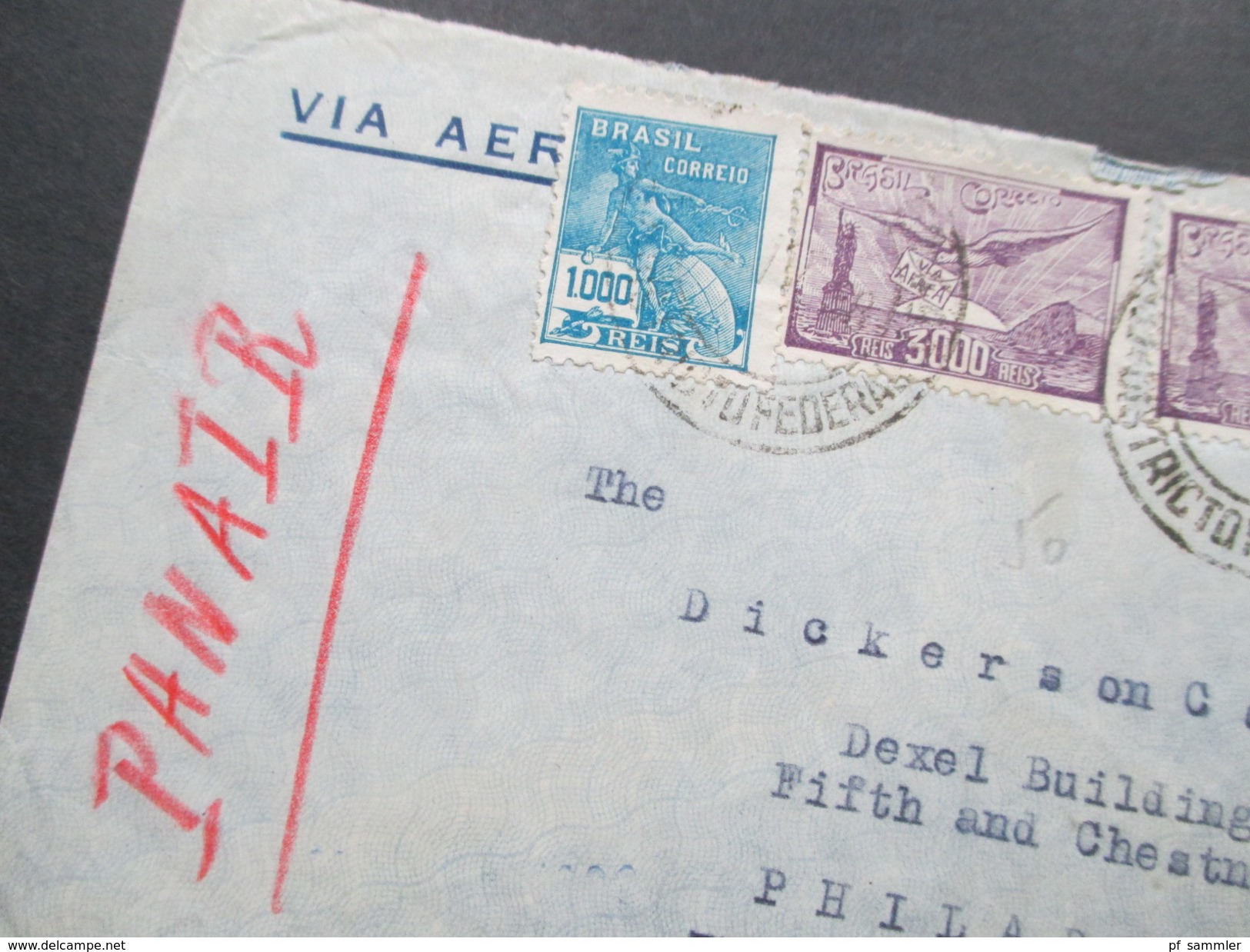 Brasilien 1938 Luftpostbrief 3x Nr. 337 MiF Panair Nach Philadelphia. Districtofederal - Brieven En Documenten