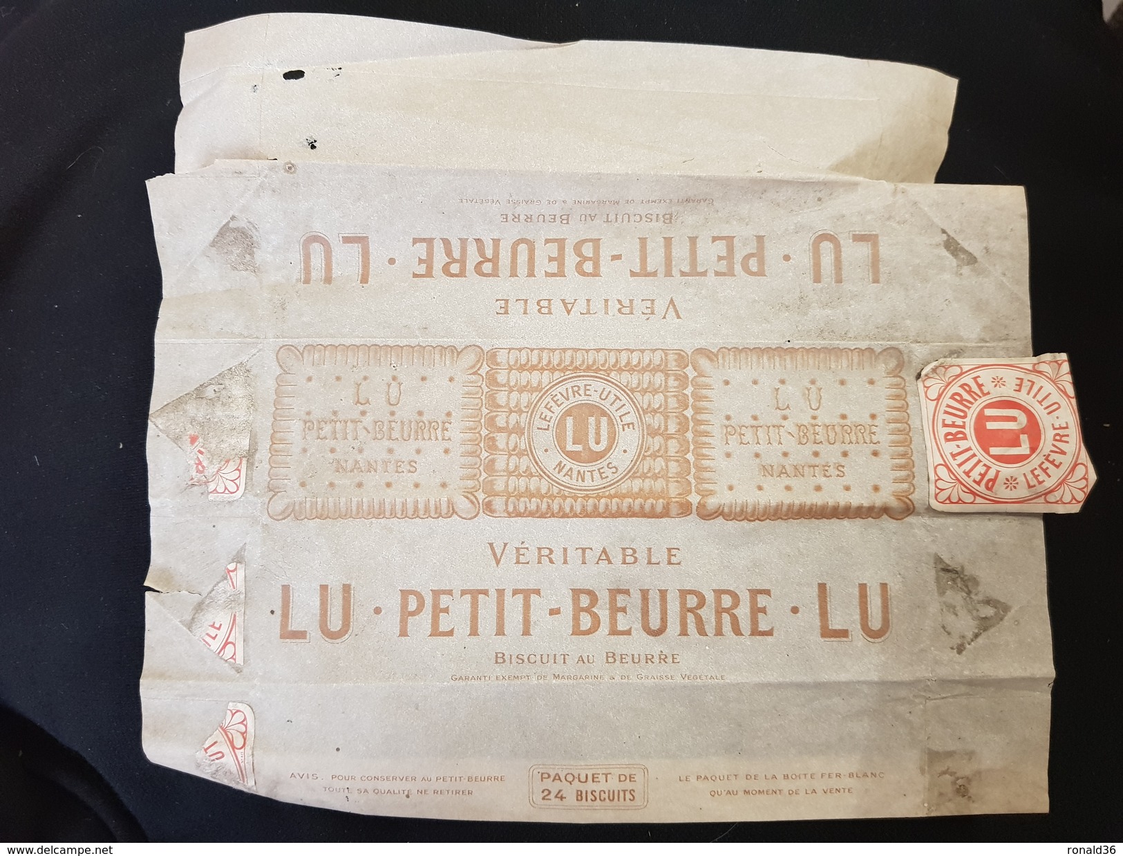 Papier D'emballage LEFEVRE UTILE NANTES 44 LU Véritable PETIT BEURRE Biscuit Au Beurre Paquet De 24  France Gateaux - Non Classificati