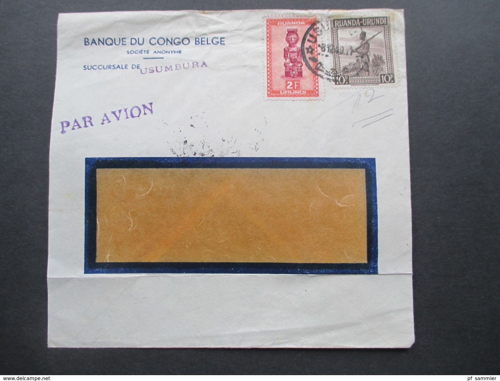 Belgisch Kongo Ruanda Urundi 1949 Luftpostbrief Usumbura Mit Stempel Bombay G.P.O. Banque Du Congo Belge - Brieven En Documenten