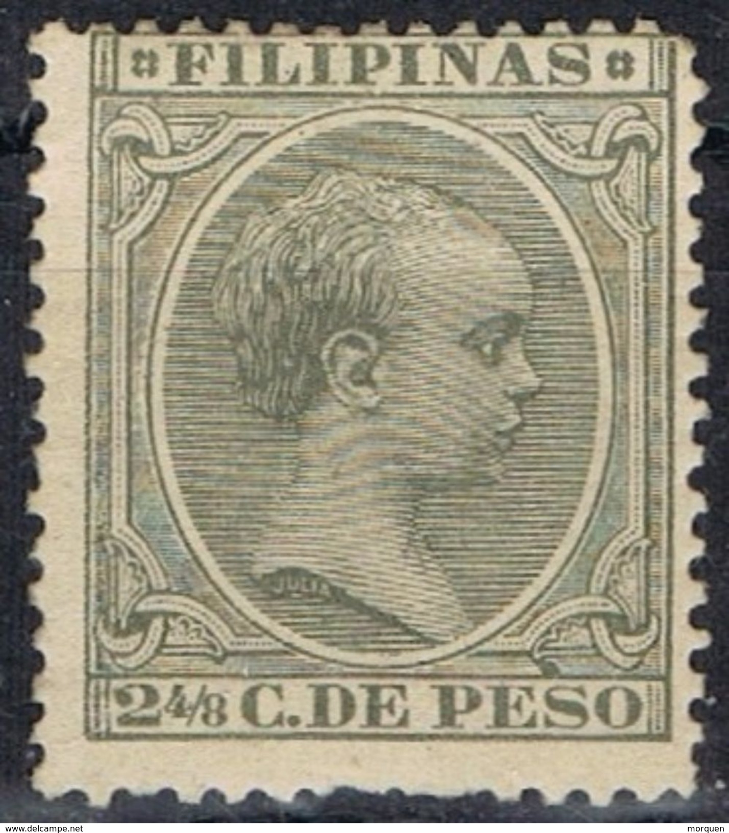 Sello 2 4/8 Ctvos FILIPINAS Españolas, VARIEDAD Impresion, Num 94 * - Philippines