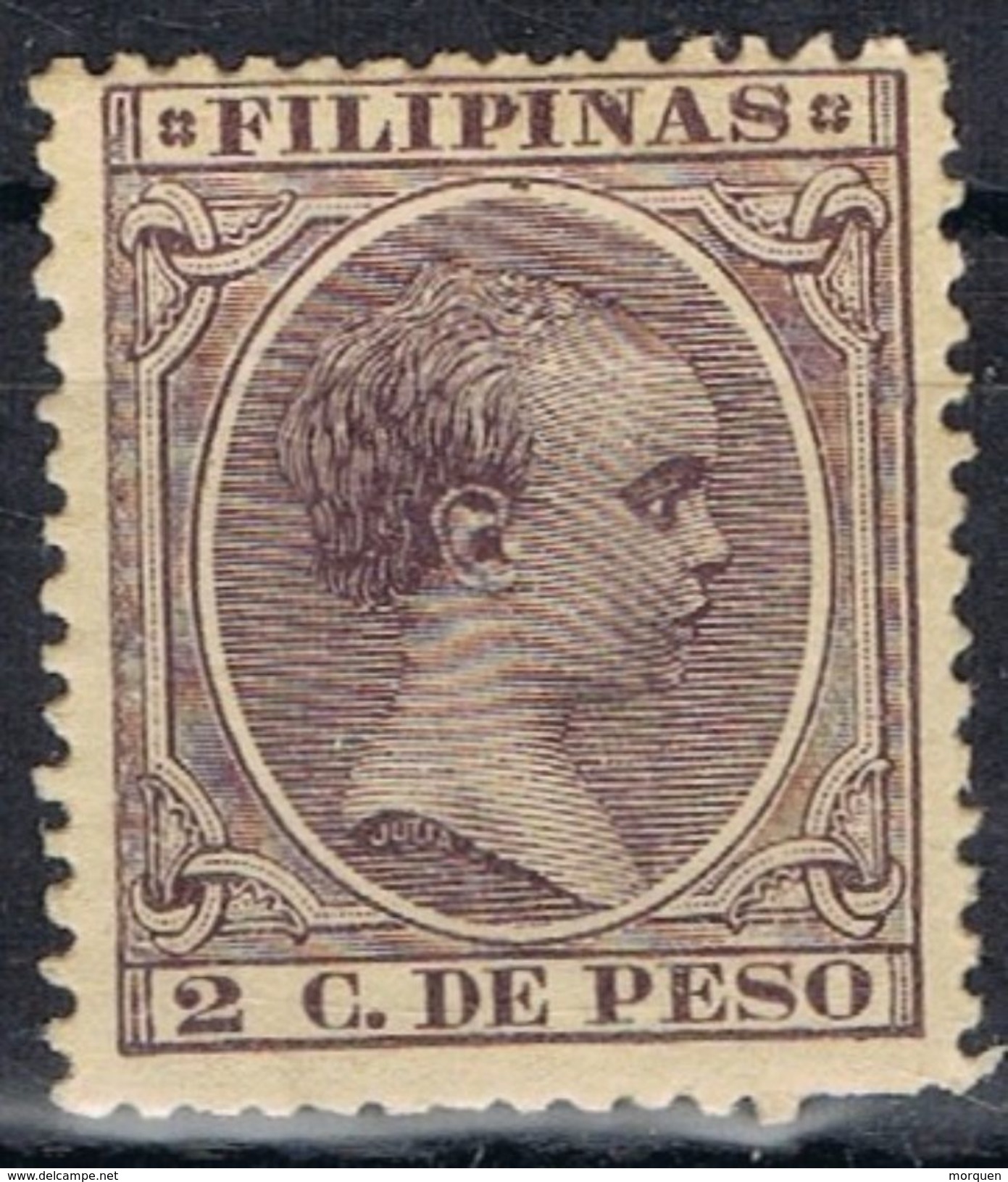 Sello 2 Ctvos FILIPINAS Españolas, VARIEDAD Impresion, Num 93 * - Philippines