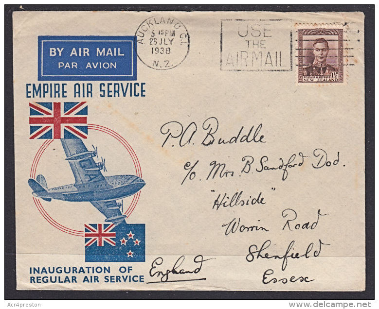 F0151 NEW ZEALAND 1938, First Flight Cover, Empire Air Service - Covers & Documents