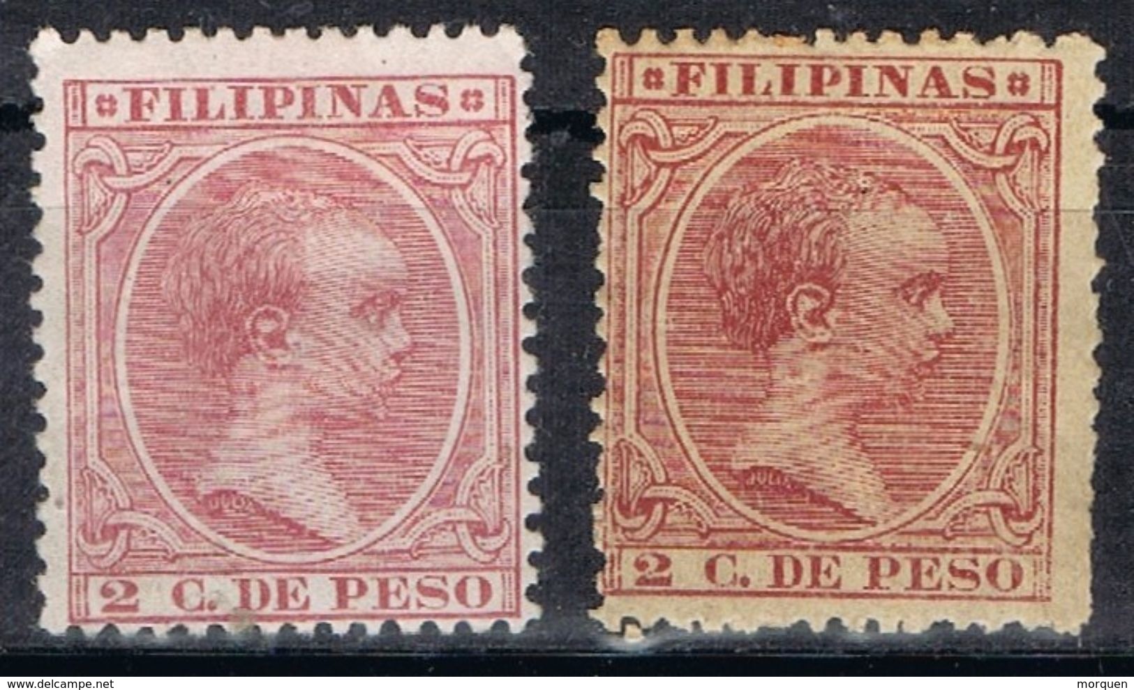 Sellos 2 Ctvos FILIPINAS Españolas, VARIEDAD Color, Num 80 - 80a * - Philipines