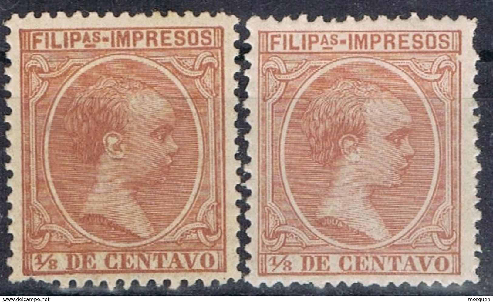 Sellos 1/8 Ctvos FILIPINAS Españolas, VARIEDAD Color, Num 108 - 108a * - Philipines