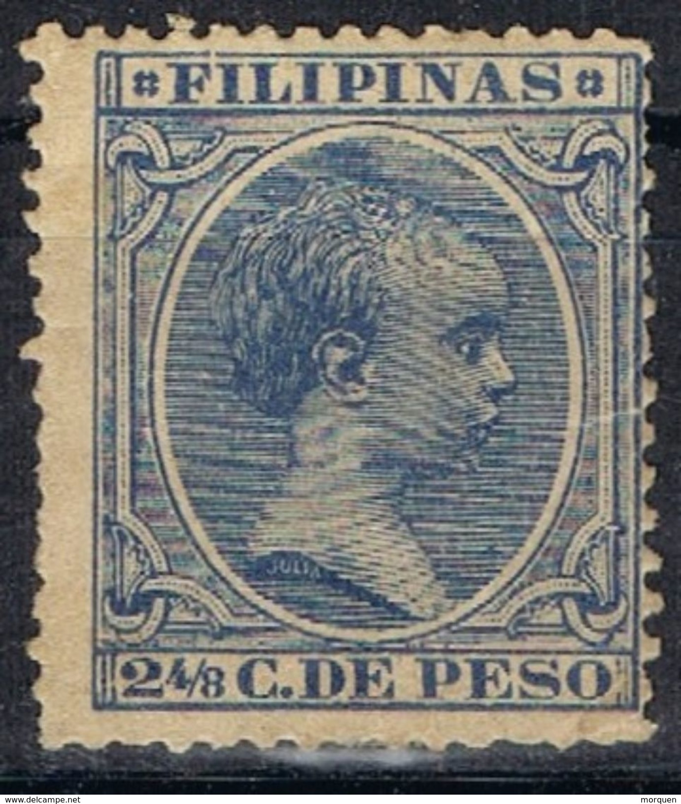 Sellos 2 4/8 Ctvos FILIPINAS Españolas, VARIEDAD Impresion, Num 81 * - Philipines