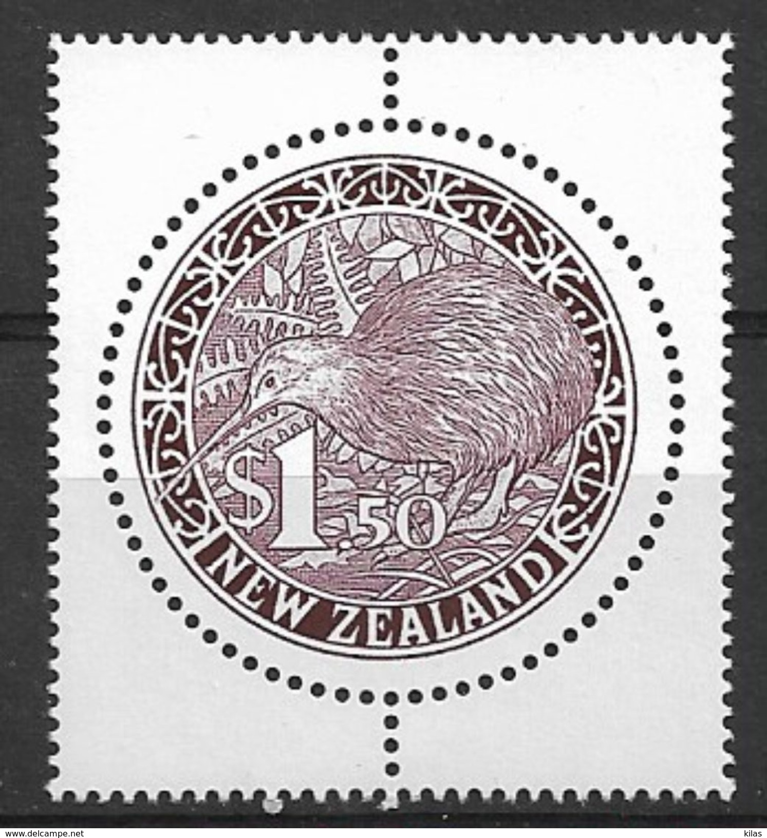 NEW ZEALAND 2002, Round Kiwi Stamp, Purple Brown - Kiwi