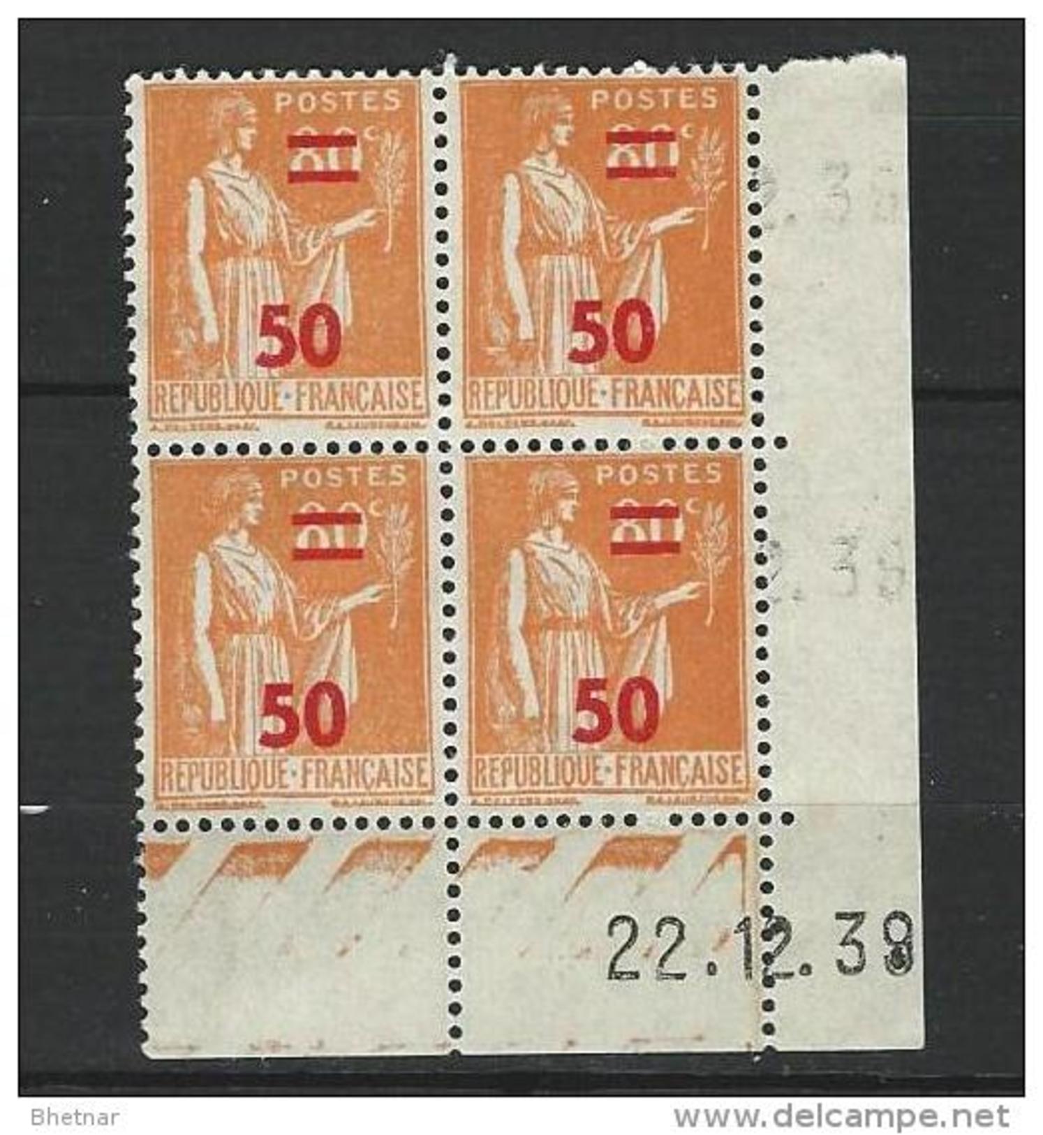 FR Coins Datés YT 481 " Paix 50 S. 80c. Orange " Neuf** Du 14.12.39 - 1930-1939