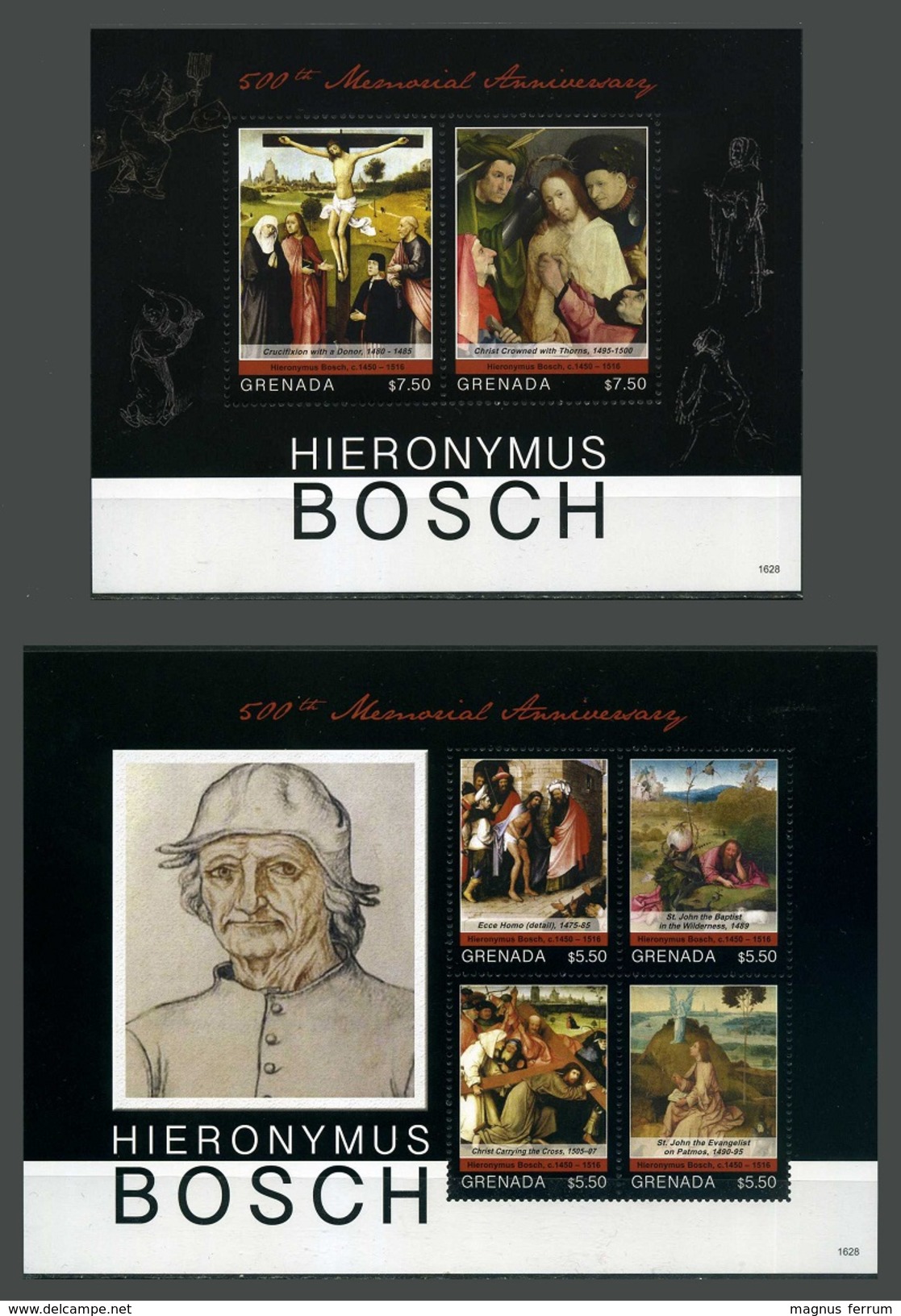 2016 Grenada Art, Painting, Hieronymus Bosch, SS + Sheet, MNH - Otros & Sin Clasificación