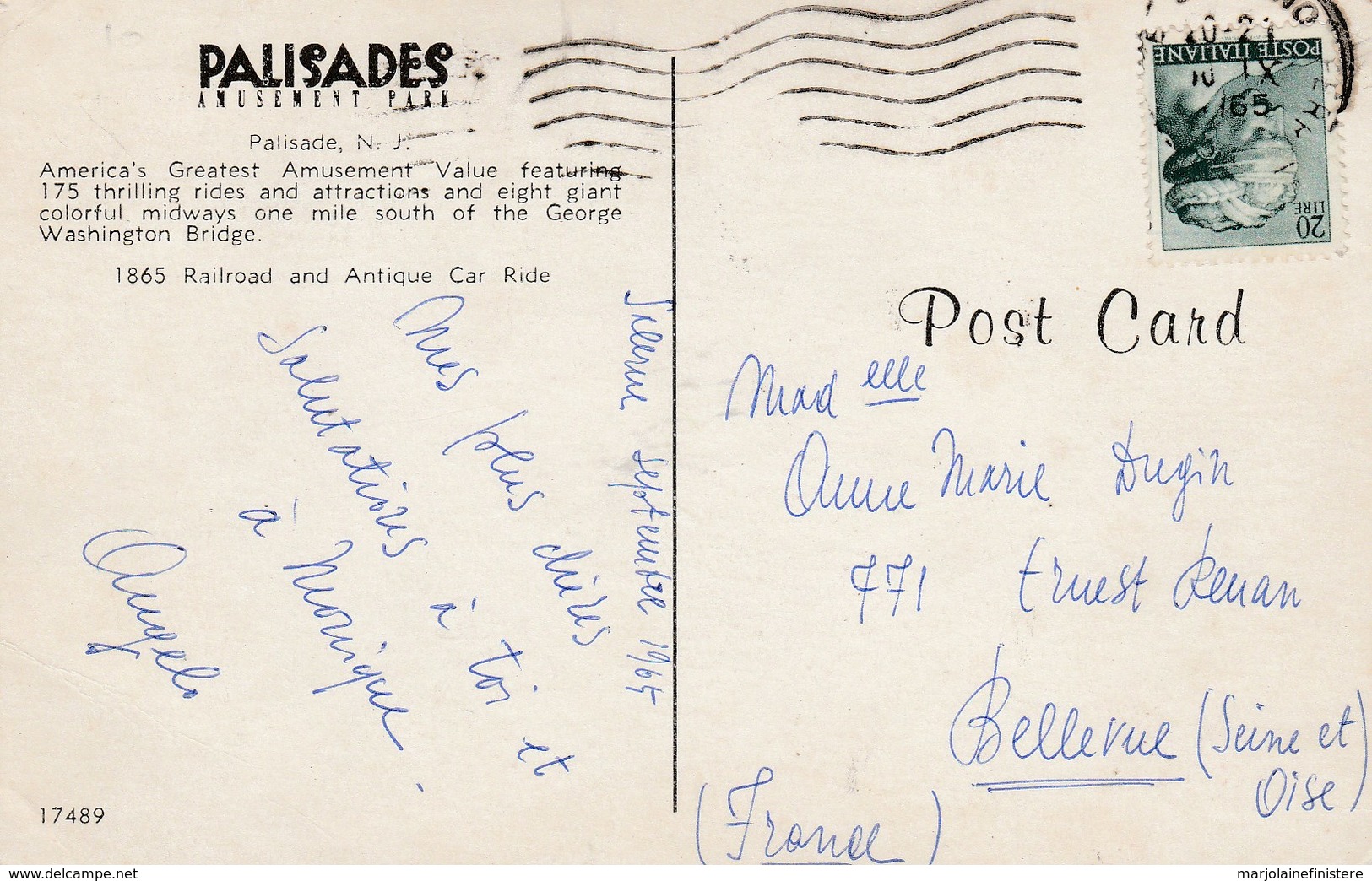 Etats-Unis - New Jersey. - Palisades Amusement Park. - Railroad And Antique Car Ride. Voyagée 1965. N° 17489 - Autres & Non Classés