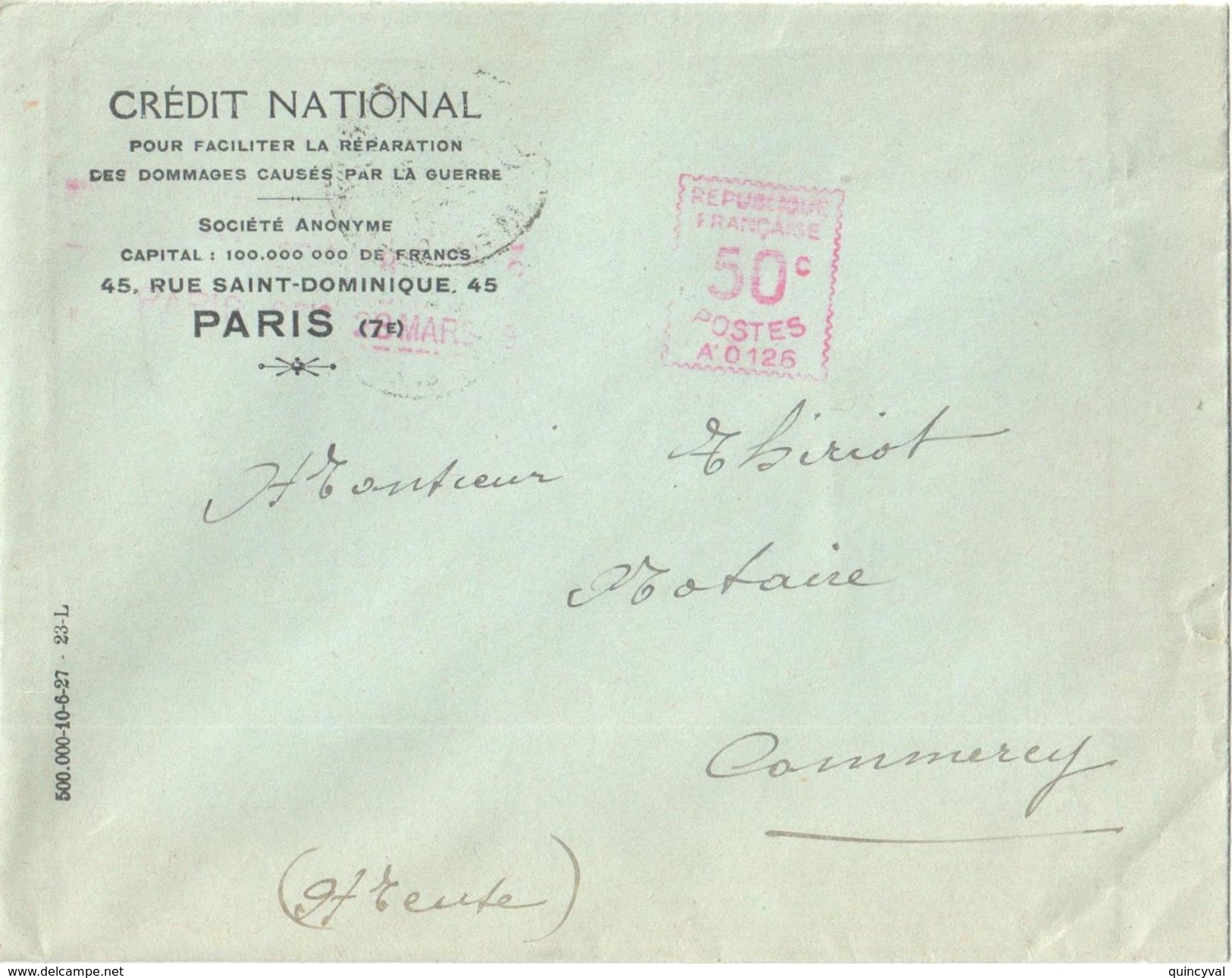4155 PARIS 2 Bis  Lettre CREDIT NATIONAL Ob 20 03 1929 EMA Havas A0126 HAV15 50 C - Freistempel