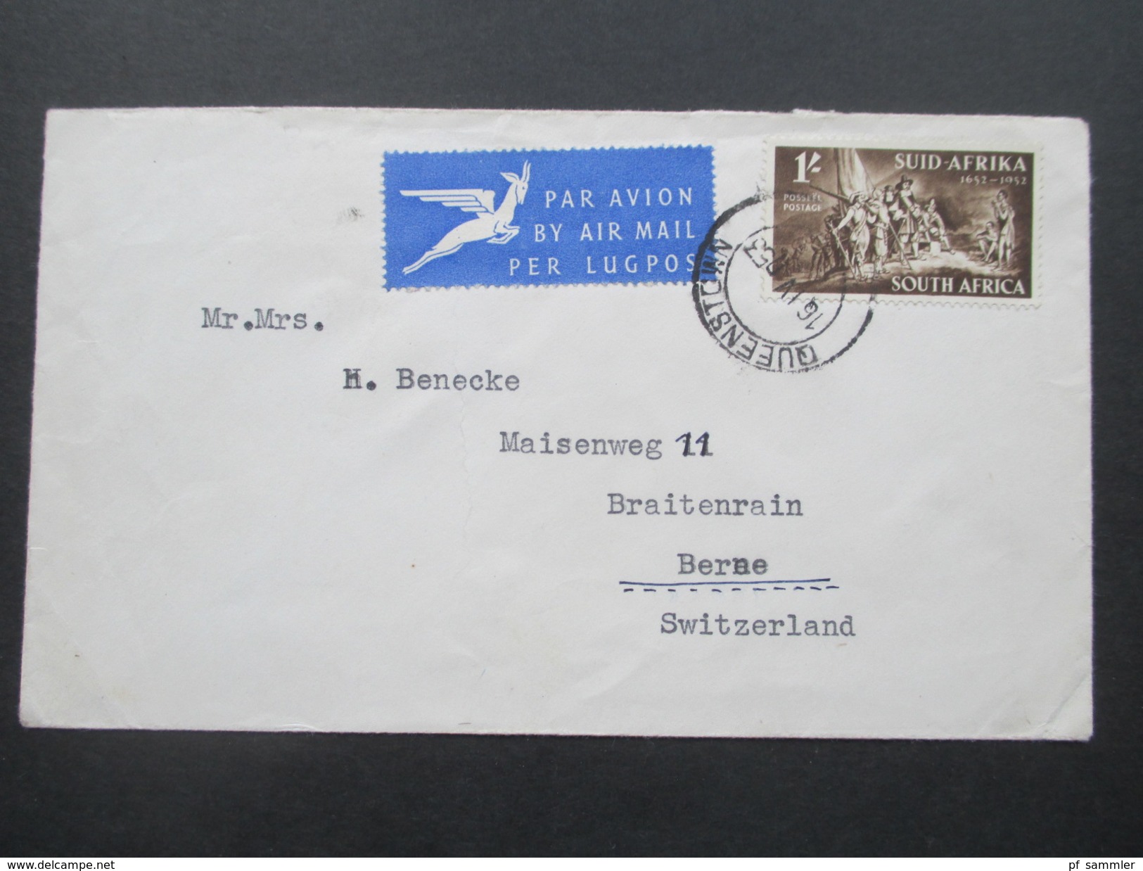 GB Kolonie Südafrika / South Africa 1953 Luftpostbrief Nach Bern Schweiz - Covers & Documents