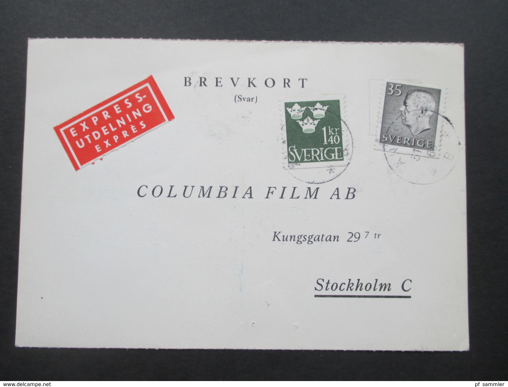 Schweden 1968 Brevkort Express Utdelning Expres. An Columbia Film AB In Stockholm - Lettres & Documents