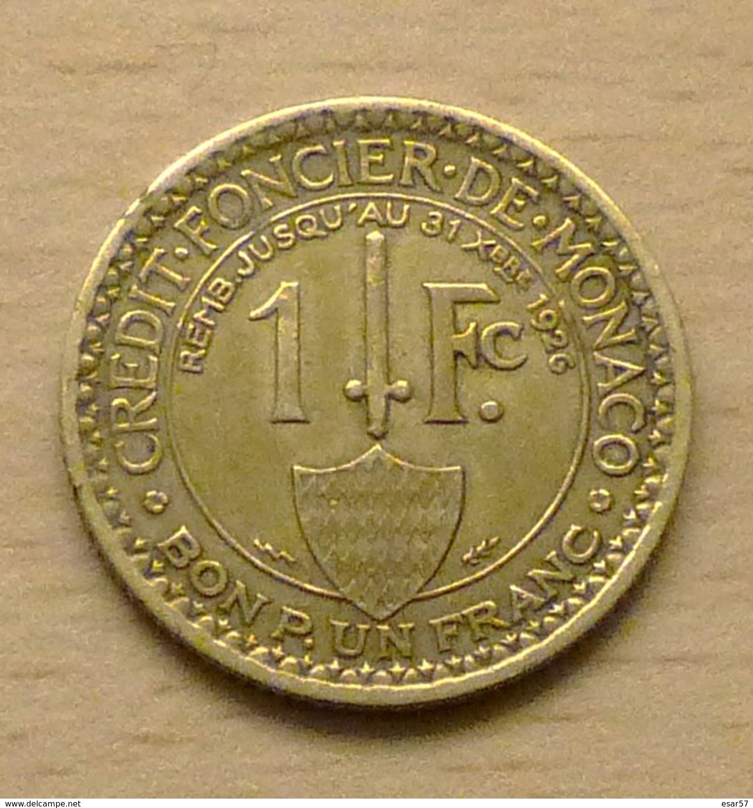 MONACO 1 Franc 1924 De Qualité - 1922-1949 Louis II