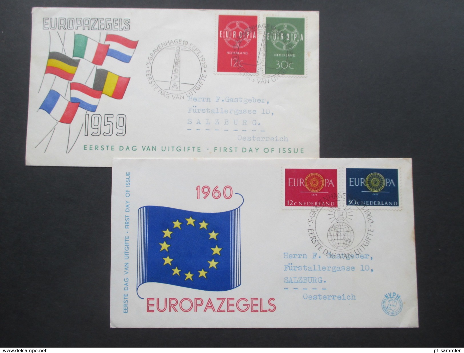 Niederlande 2 FDC Europa Marken! 1959 Und 1960. Sonderstempel Echt Gelaufen Nach Österreich! - Covers & Documents