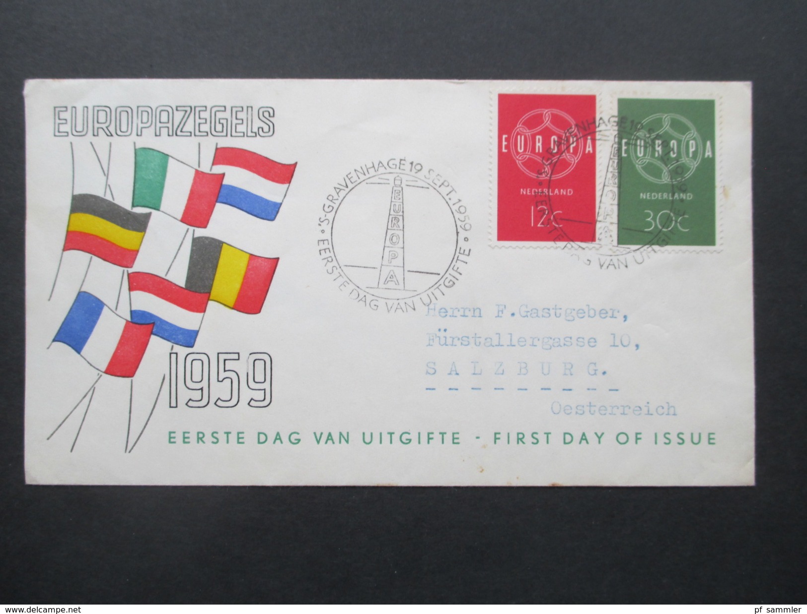 Niederlande 2 FDC Europa Marken! 1959 Und 1960. Sonderstempel Echt Gelaufen Nach Österreich! - Covers & Documents