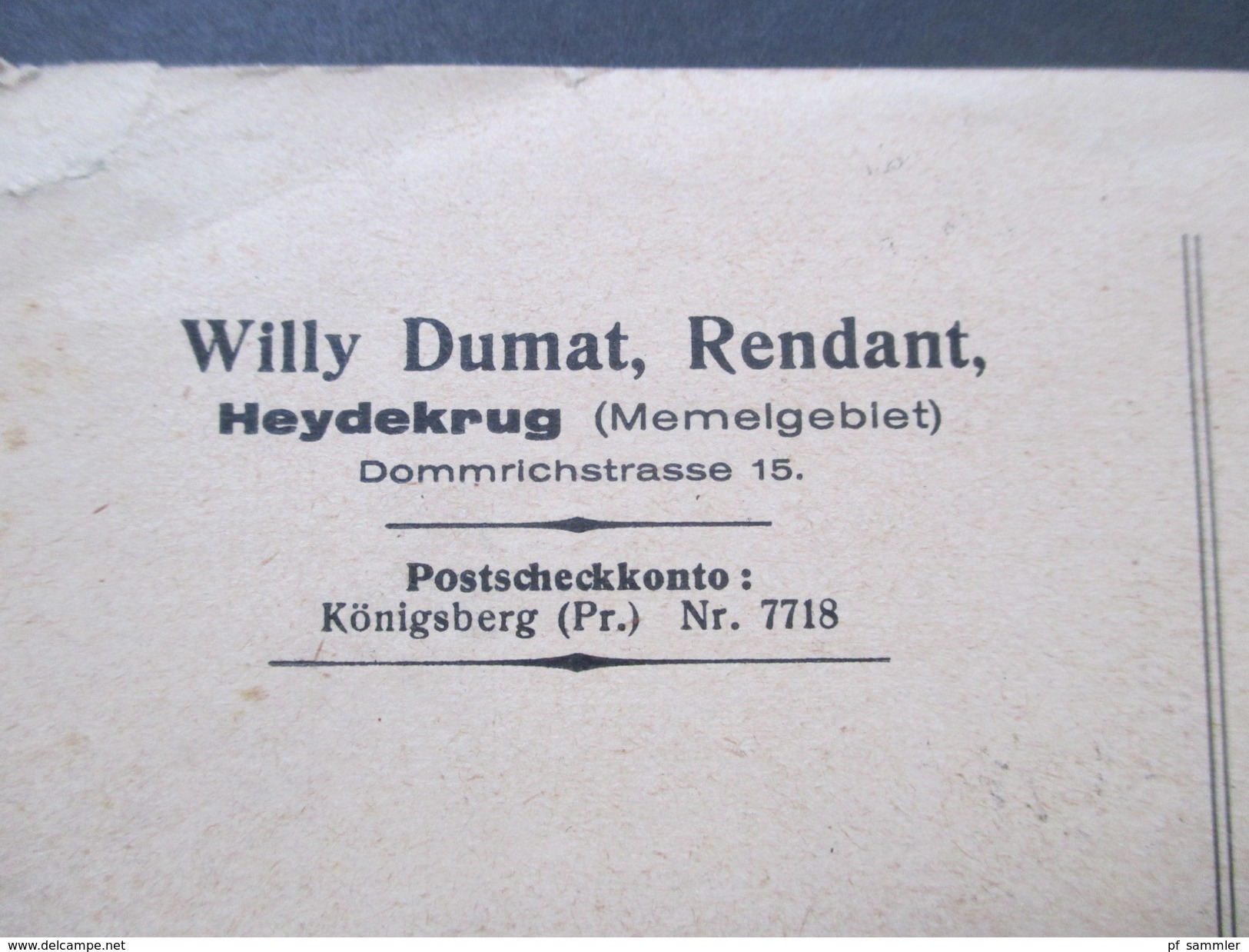 Deutsches Reich Memelgebiet 1926 Postkarte Silute. Willy Dumat, Rendant. Heydekrug. Briefmarkenhändler. Nach Trieste - Memel (Klaïpeda) 1923