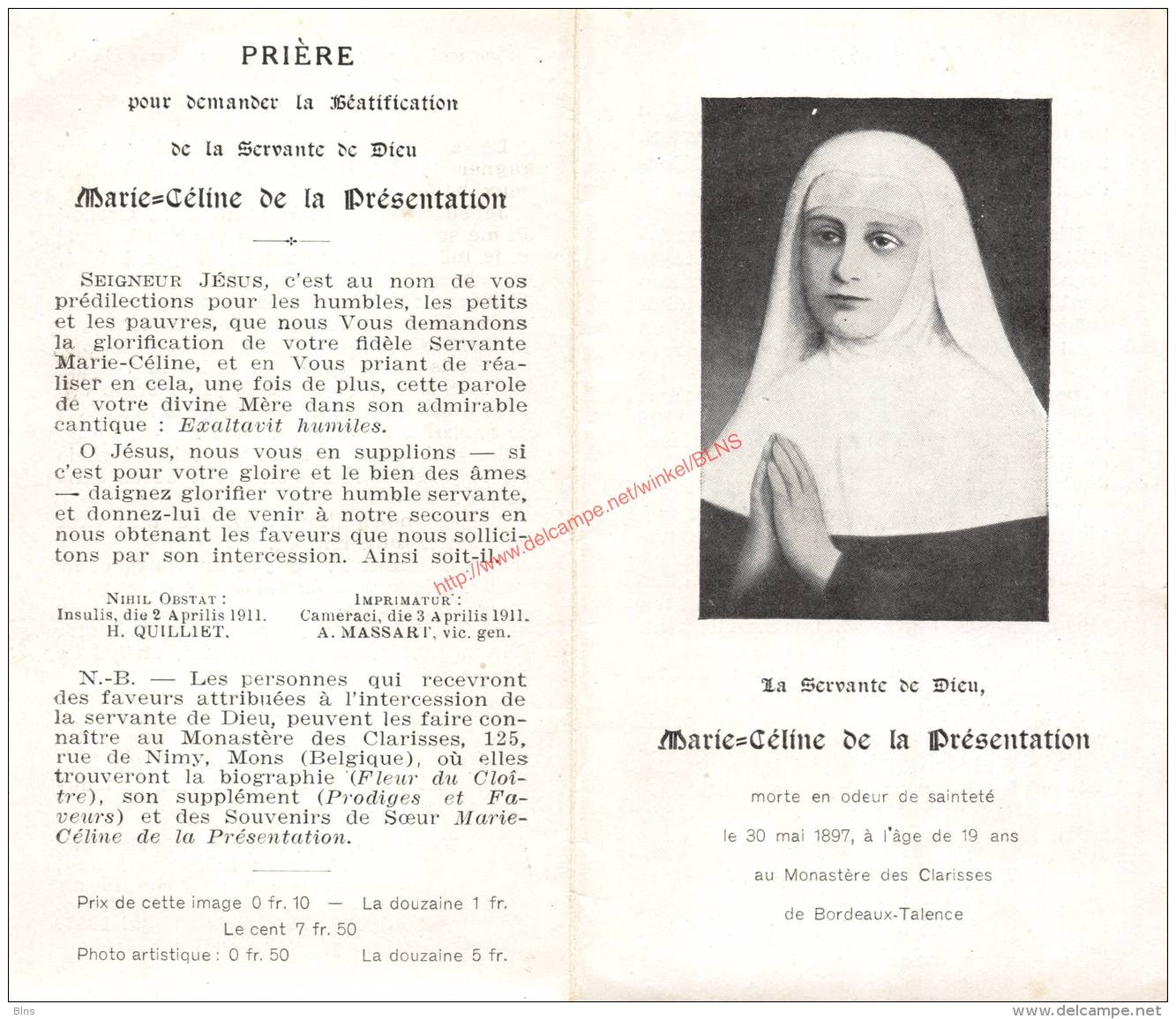 Marie-Céline De La Présentation (1878 - 1897) Image Pieuse - Images Religieuses