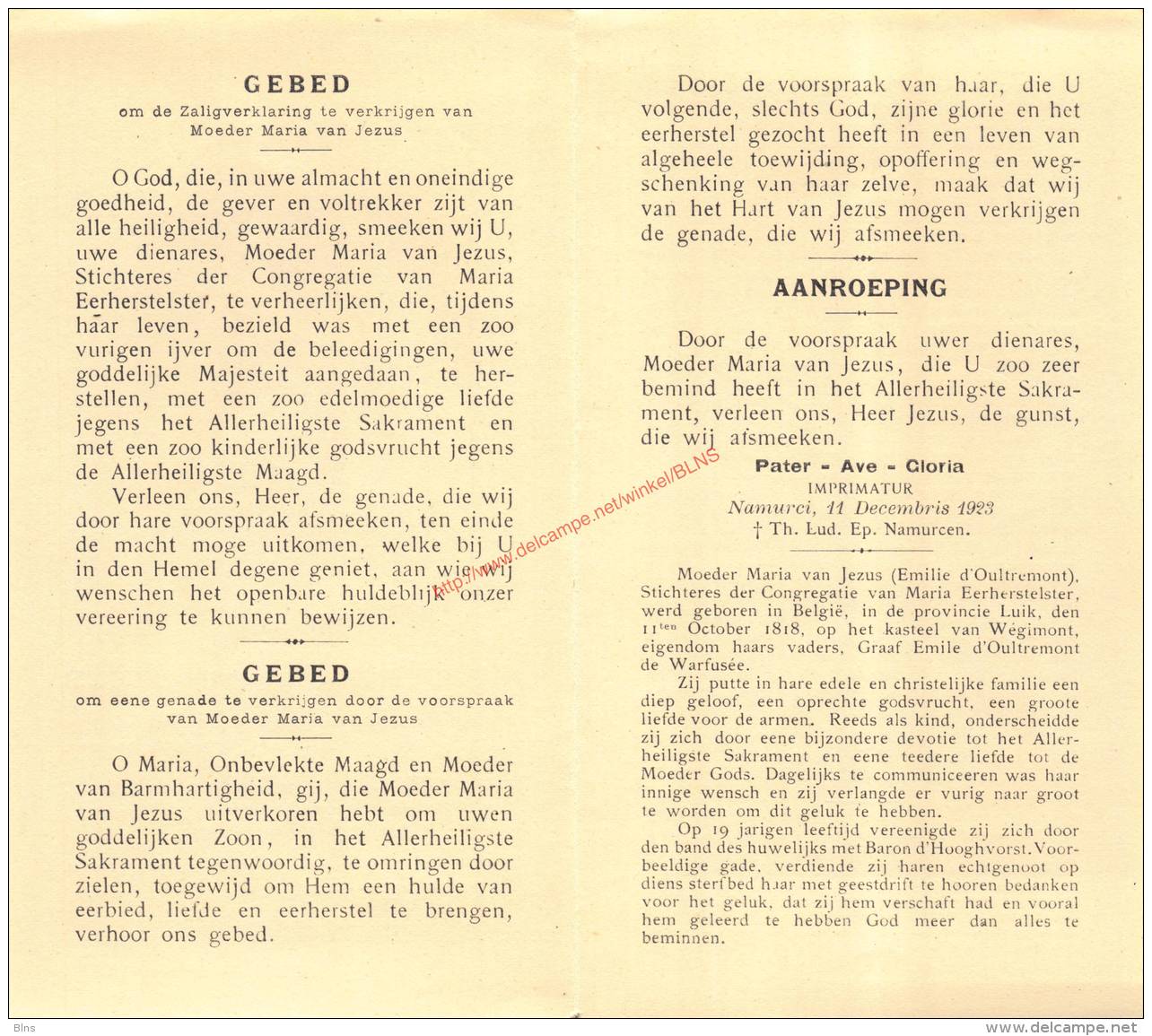 Barones D'Hooghvorst (1818 - 1878) Bidprentje - Imágenes Religiosas