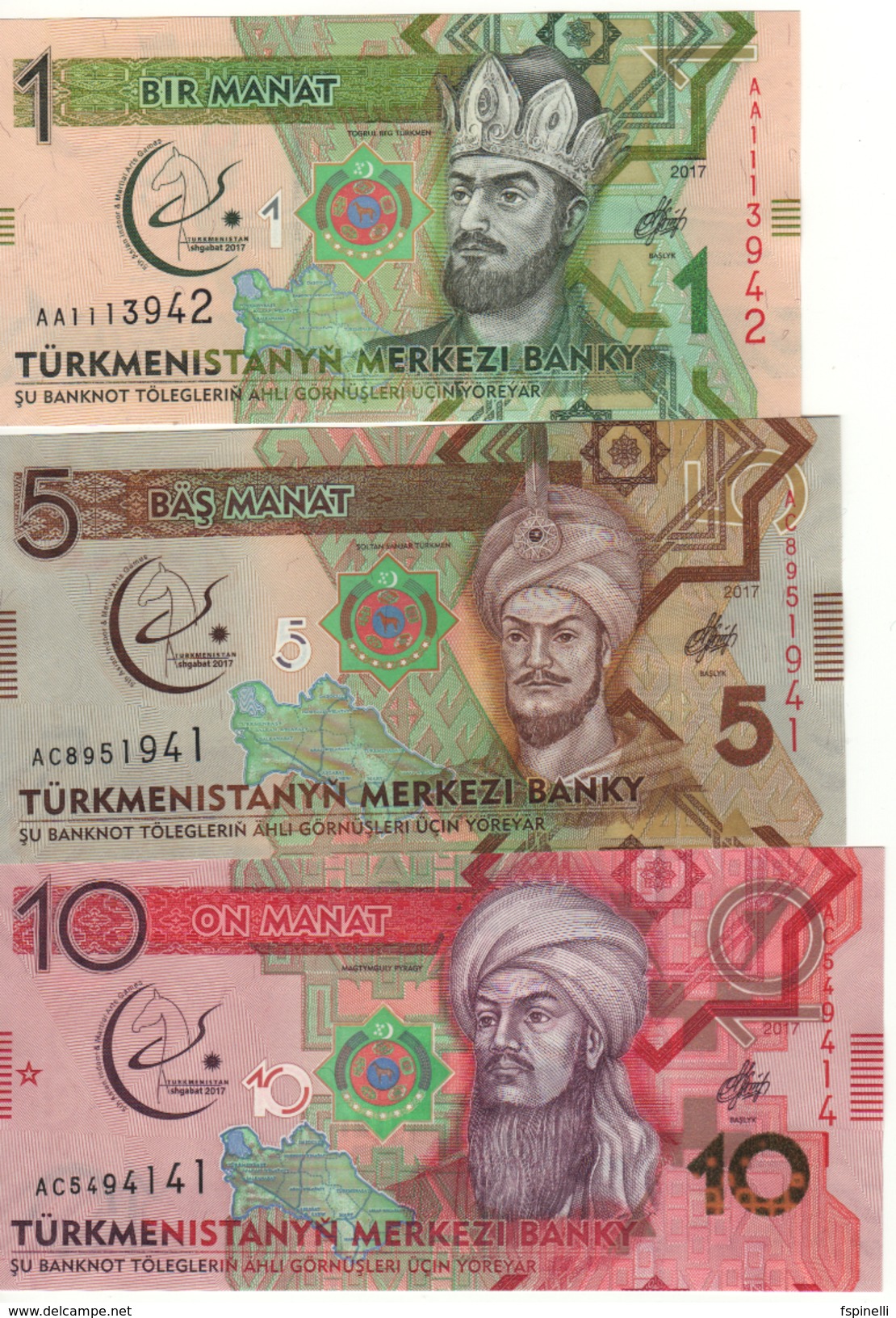 New TURKMENISTAN 1-100 Manat. “FULL Commemorative Set 6 Notes”. Asian Olympics.  2017 UNC - Turkménistan