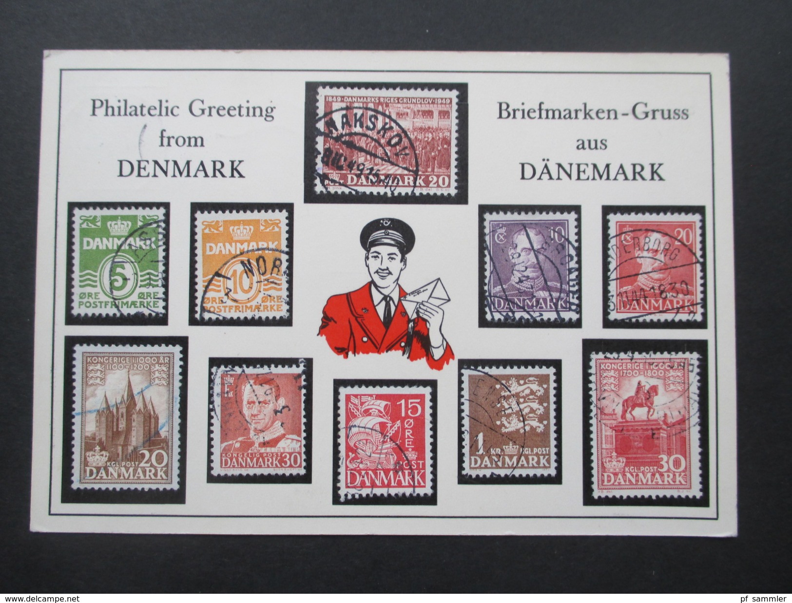 AK 1961 Briefmarken-Gruss Aus Dänemark / Philatelic Greeting From Denmark. Verschiedene Briefmarken Aus Dänemark Aufgekl - Postzegels (afbeeldingen)