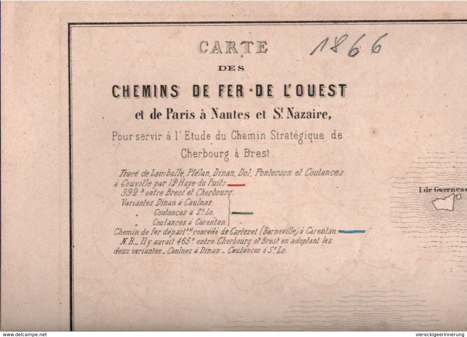 ! Carte Des Chemins De Fer De L' Ouest, Frankreich, France, Eisenbahn Netzplan, 1866, Railway - Europe