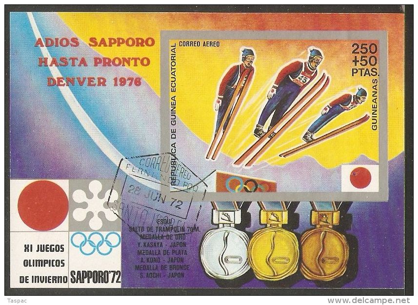 Equatorial Guinea 1972 Mi# Block 12 Used - Medal Winners Winter Olympics, Sapporo / Ski Jumping - Equatorial Guinea