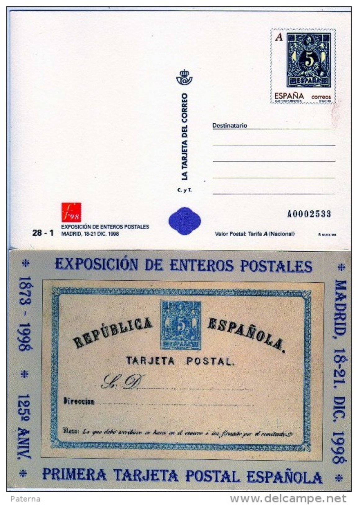 2303  Entero Postal  Madrid 1998  Tarifa  A - 1931-....