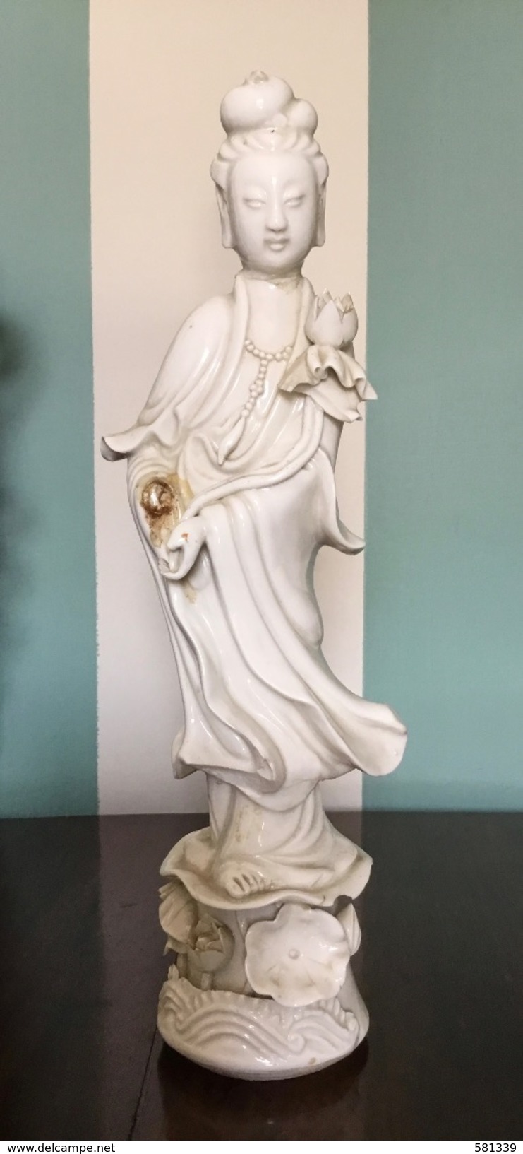 Antica STATUA CINESE BLANC DE CHINE Quan Yin Alt.cm.30 , Difetti - Oosterse Kunst