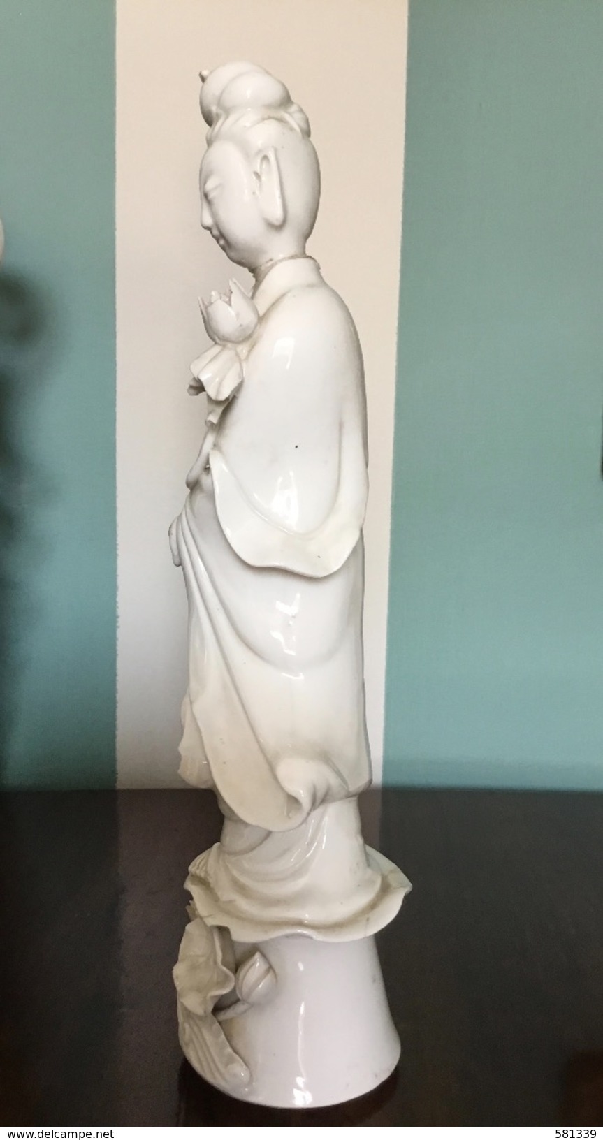 Antica STATUA CINESE BLANC DE CHINE Quan Yin Alt.cm.30 , Difetti - Arte Orientale