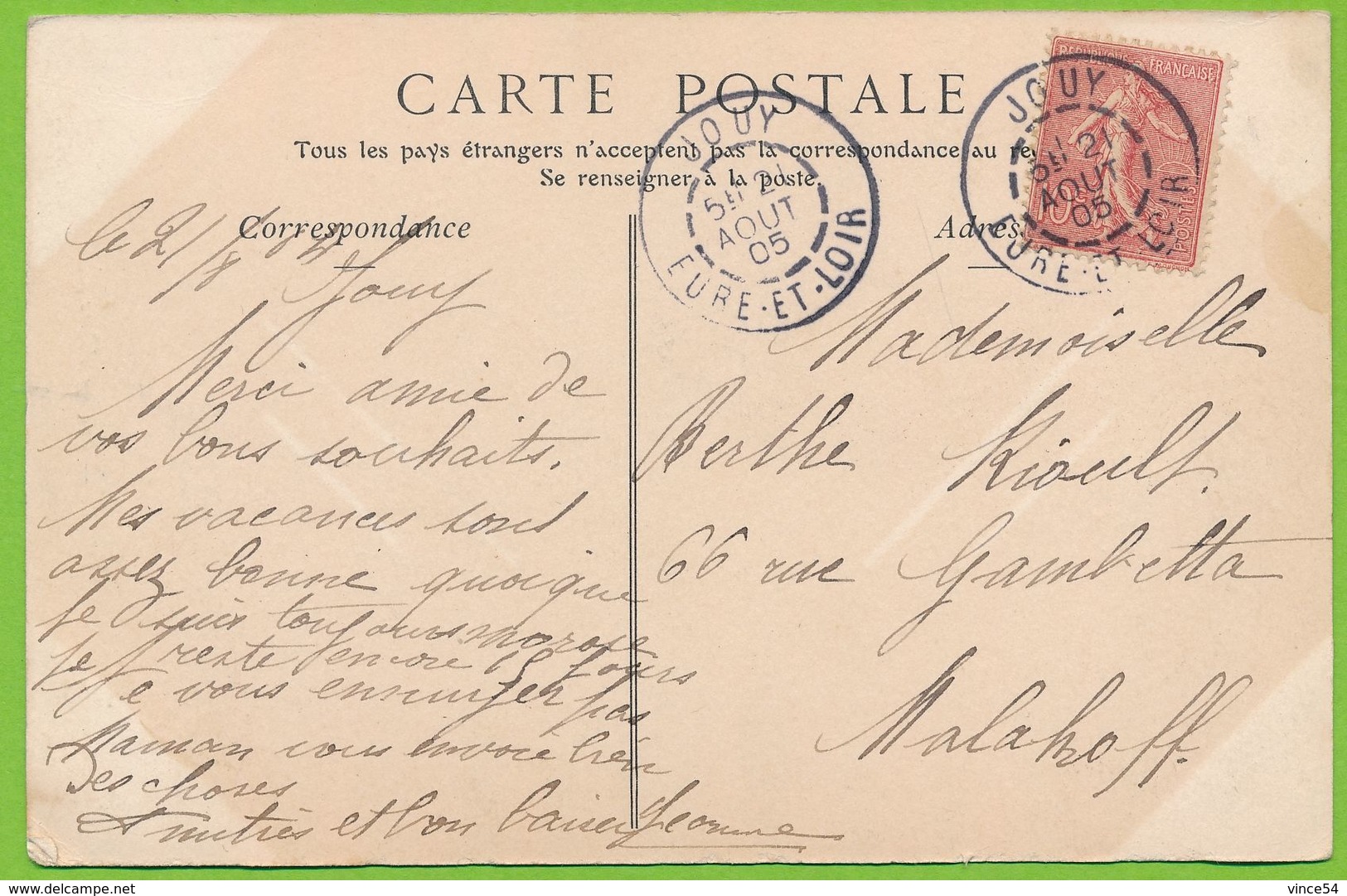 JOUY - Vue Sur L'Eure Carte Circulé 1905 - Jouy
