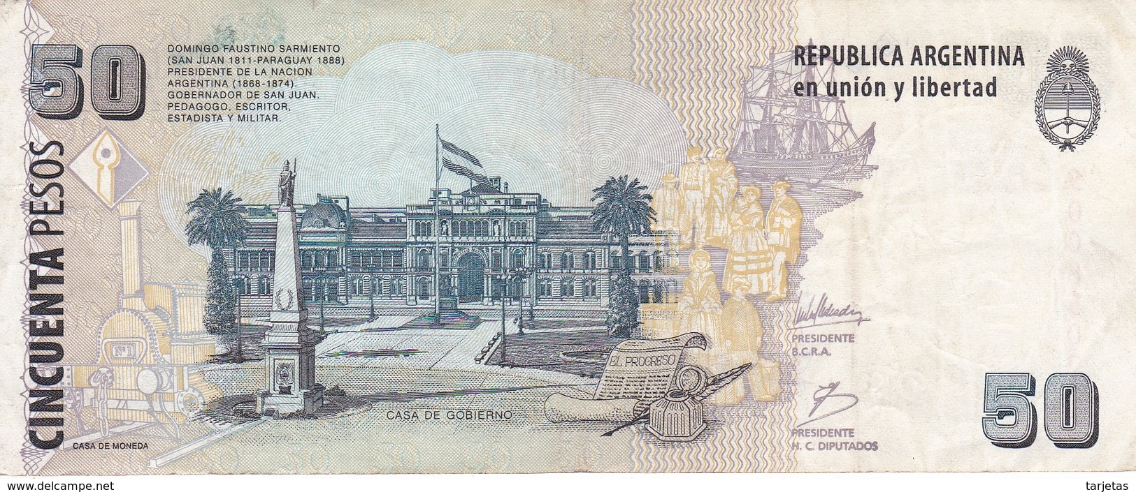 BILLETE DE ARGENTINA DE 50 PESOS  (BANKNOTE) DOMINGO FAUSTINO - Argentina