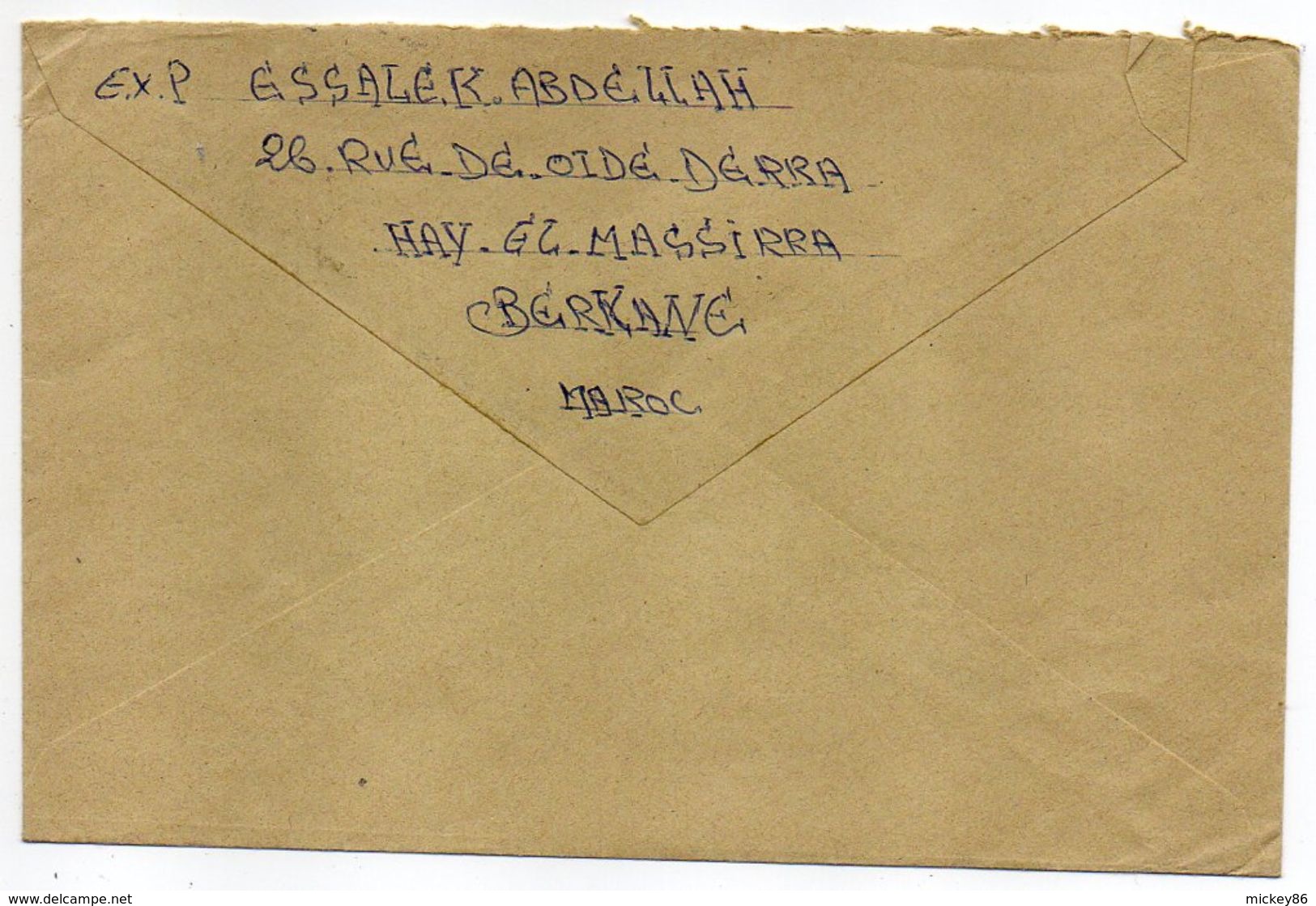 Maroc--1990--lettre De BERKANE   Pour PARIS (France)--timbre Seul Sur Lettre ---  Cachet - Marocco (1956-...)