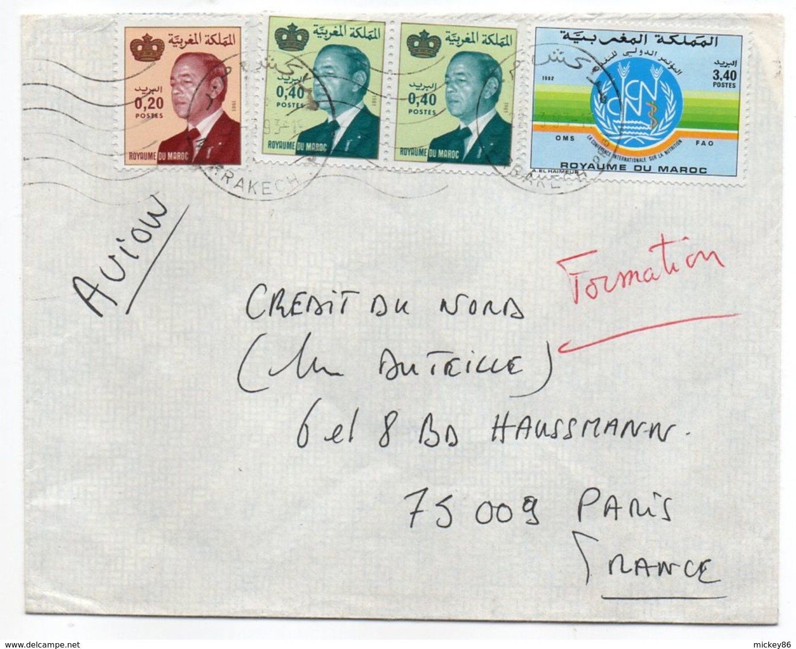 Maroc--1993--lettre De MARRAKECH  Pour PARIS (France)--Composition De Timbres  ---  Cachet - Marokko (1956-...)