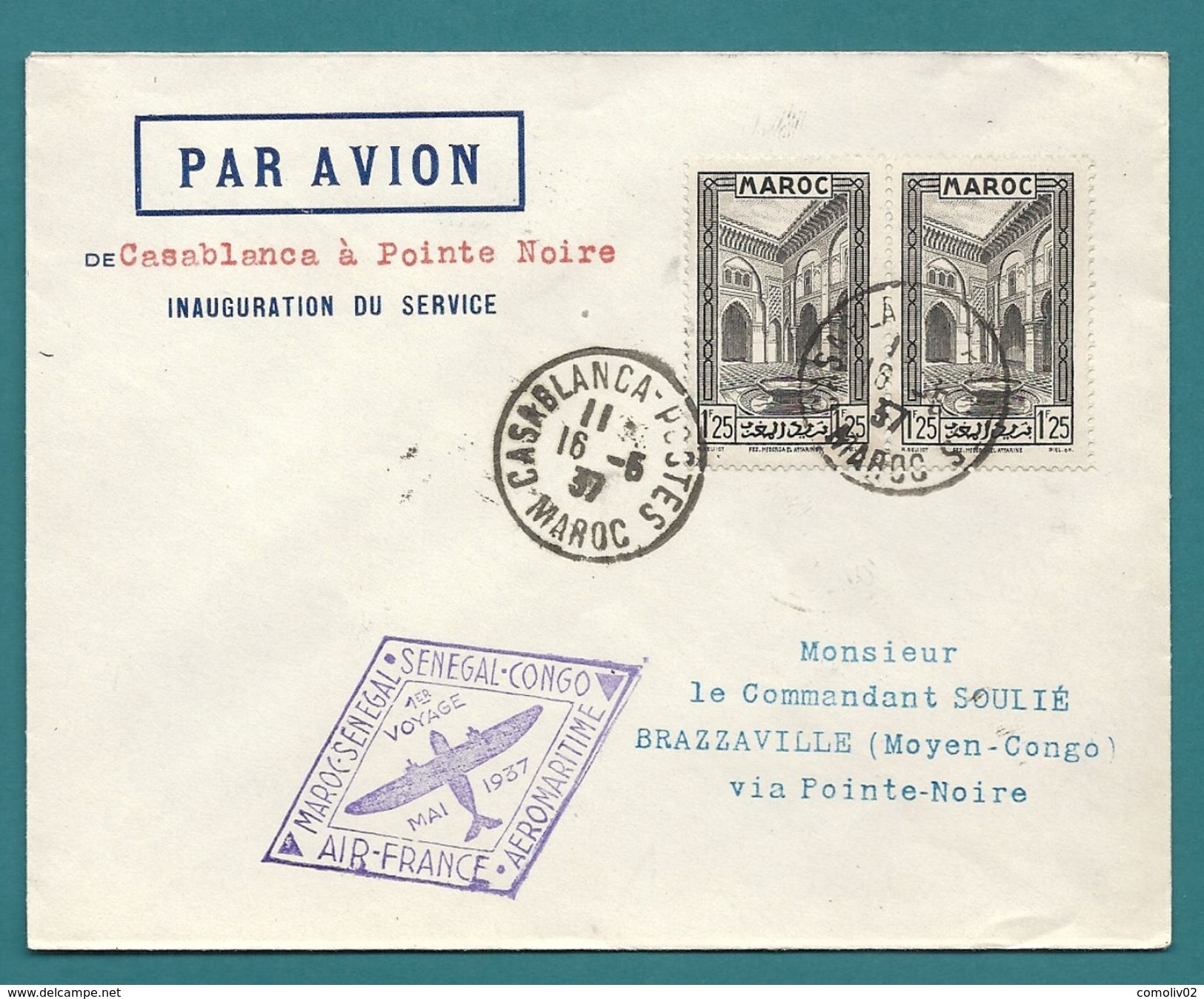 1er Vol MAROC - SENEGAL -CONGO Par Aéromatime Et AIR FRANCE. SUPERBE  / CASABLANCA - Lettres & Documents