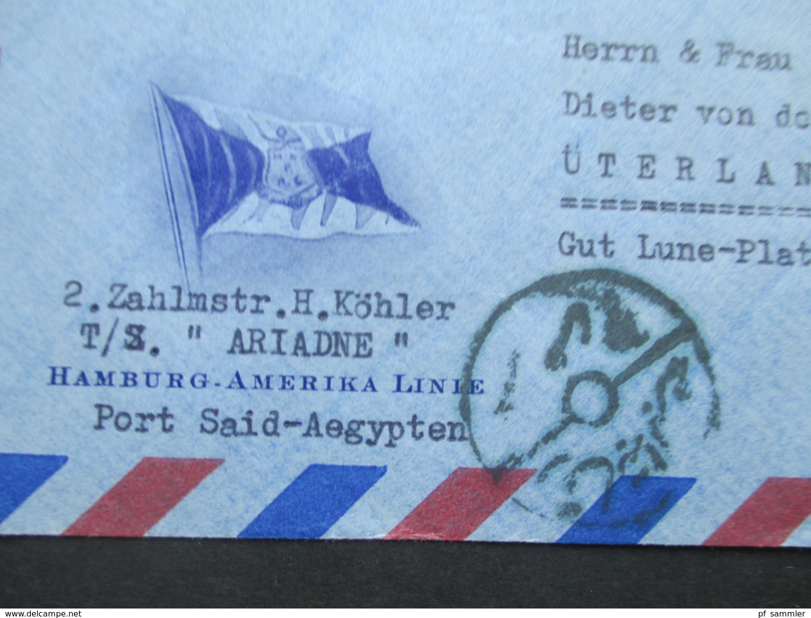 Ägypten 1950er Jahre Luftpostbrief / Schiffspost Hamburg - Amerika Linie. TS Ariadne. Nach Üterlande.Interessanter Beleg - Briefe U. Dokumente