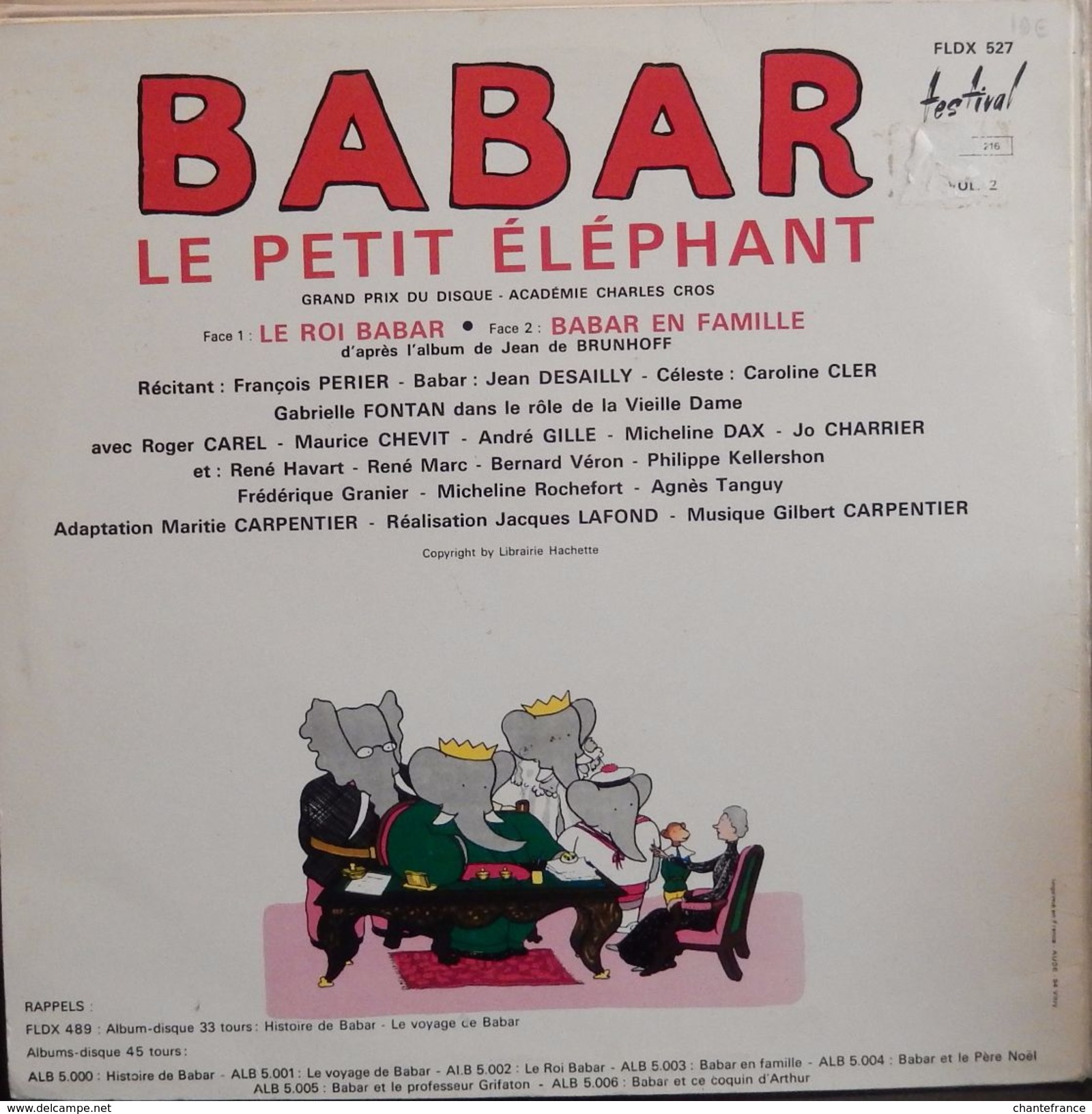 François Perier & Jean Desailly 33t. LP *babar Le Petit Elephant* N°2 - Kinderlieder