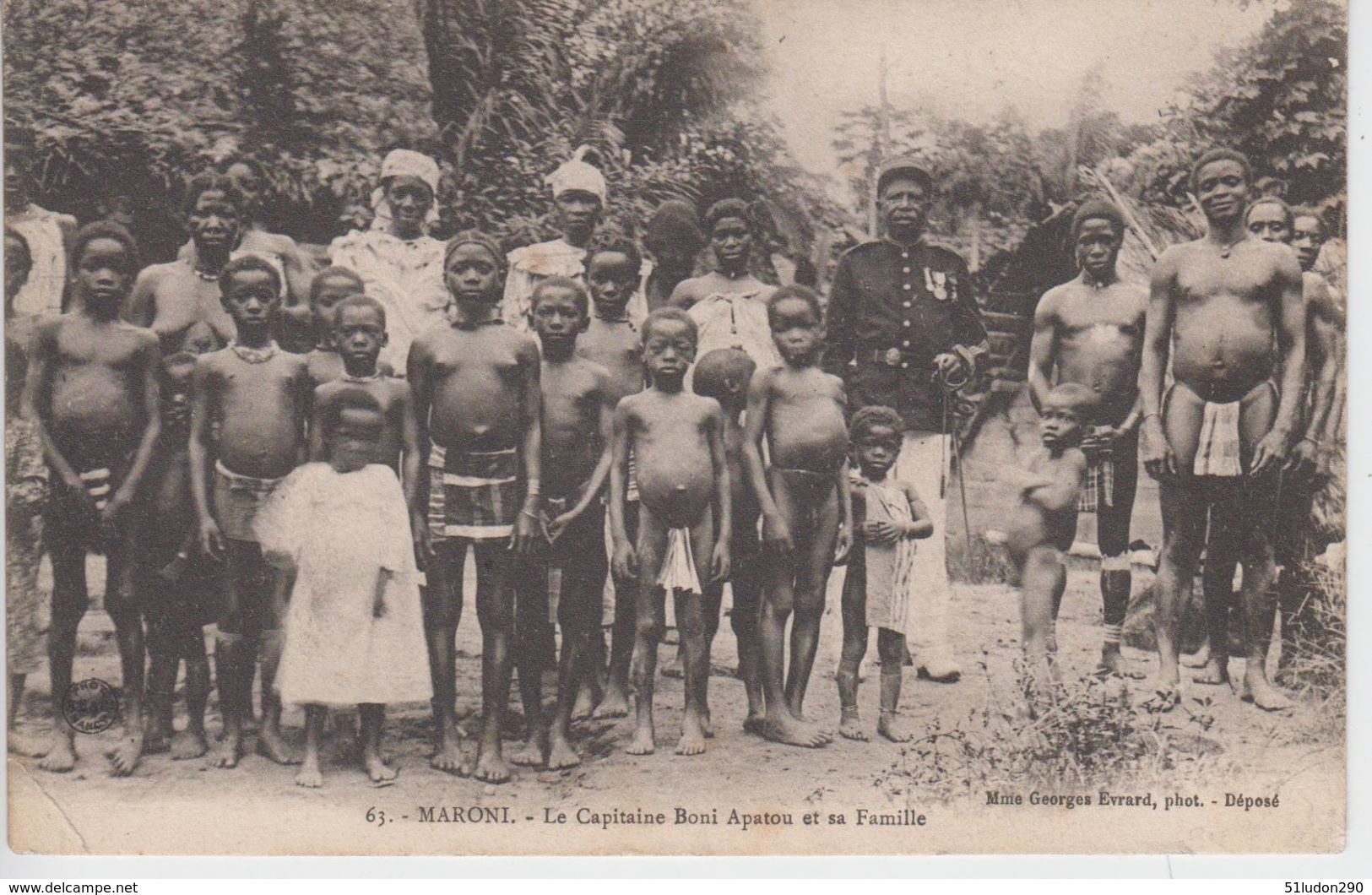 CPA Précurseur Maroni - Le Capitaine Boni Apatou Et Sa Famille (avec Très Belle Animation Dont Jeunes Femmes Seins Nus) - Autres & Non Classés