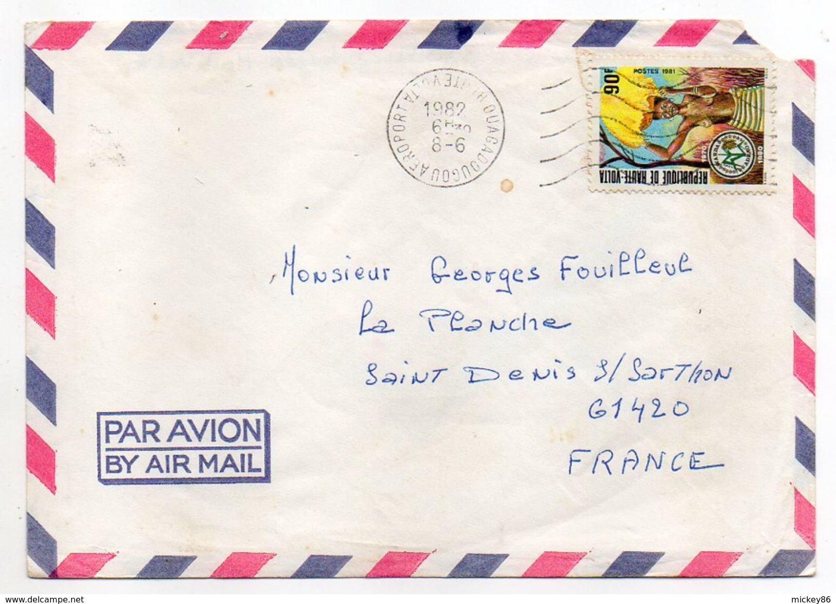 Haute-Volta--1982--lettre De OUAGADOUGOU Pour St DENIS / Sarthon-61  (France)--timbre Seul Sur Lettre--cachet - Haute-Volta (1958-1984)