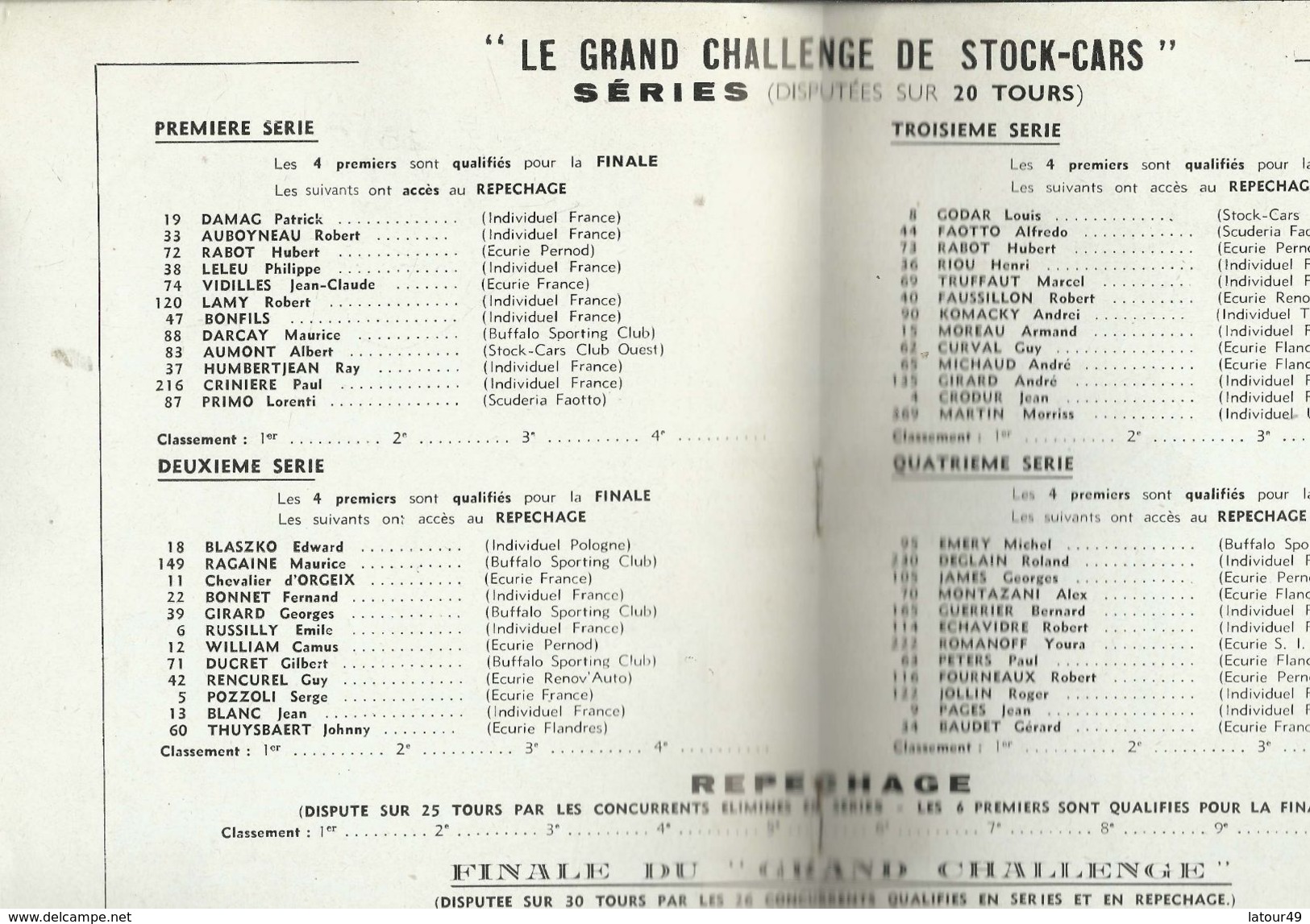 PROGRAMME  STOCK  CARS  LE GRAND CHALLENGE  BUFFALO  OCTOBRE 1953 - Publicités