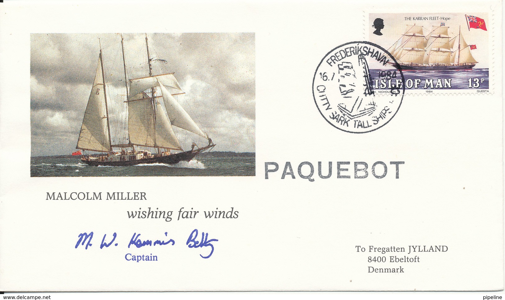 Isle Of Man PAQUEBOT Cover 16-7-1984 Salutes The Danish Frigate Jylland With Cachet - Isle Of Man