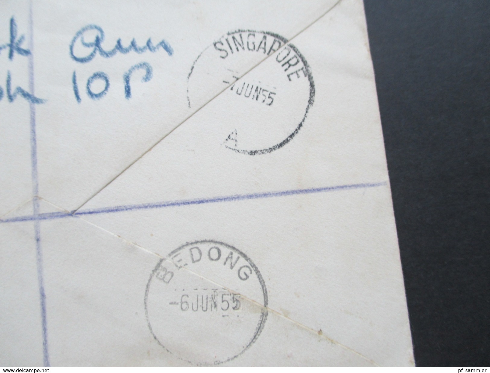 Malaysia 1955 R-Brief Bedong No 0487. 6 Stempel / six cancels. Firmenbrief Jeoh Kok Aun Liquor Bar. Alkohol.