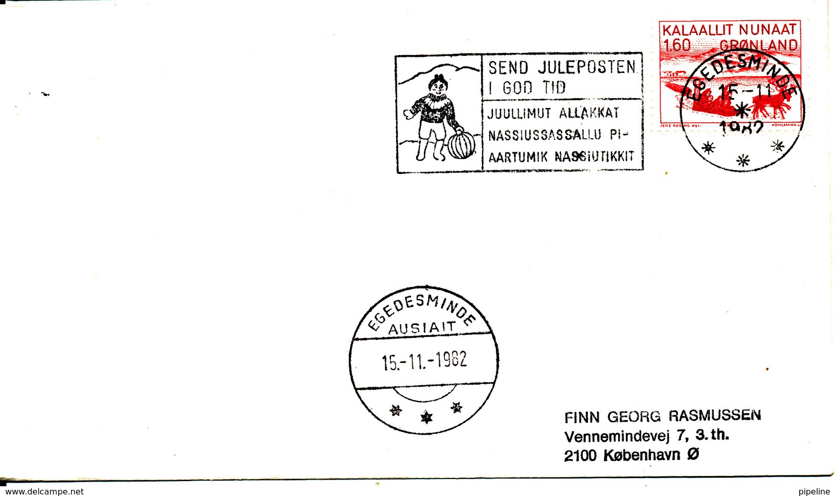 Greenland Cover Sent To Denmark Post Early For Christmas Egedesminde 15-11-1982 - Other & Unclassified