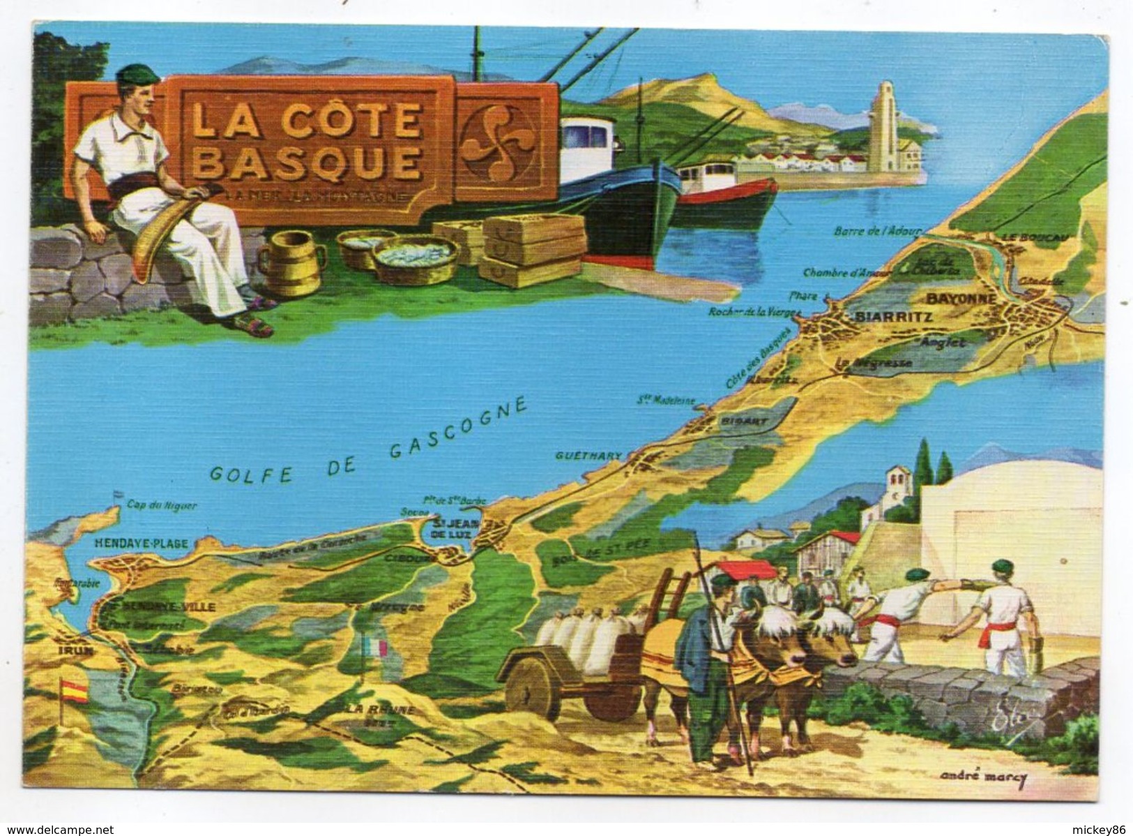 La Côte Basque --carte Géographique Illustrée  Cpm N° N 2  éd Elcé - Aquitaine