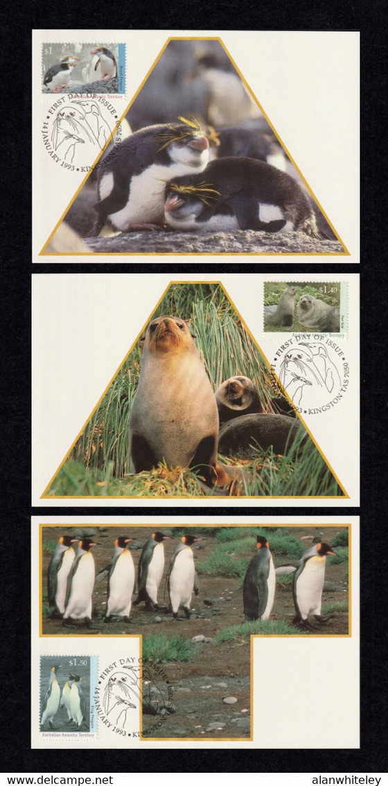 AUSTRALIAN ANTARCTIC TERRITORY 1993 Definitives/Wildlife: Set Of 3 Maximum Cards CANCELLED - Cartes-maximum